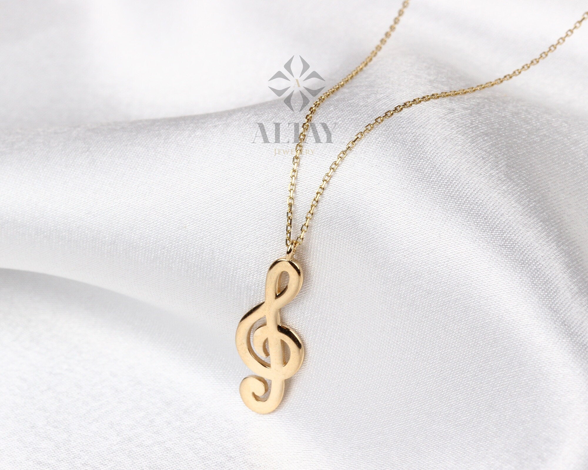 14K Gold Treble Clef Necklace, Musical Note Gold Choker, G Clef Charm Pendant Christmas Gift, Valentines Day Gift, Dainty Gold Necklace