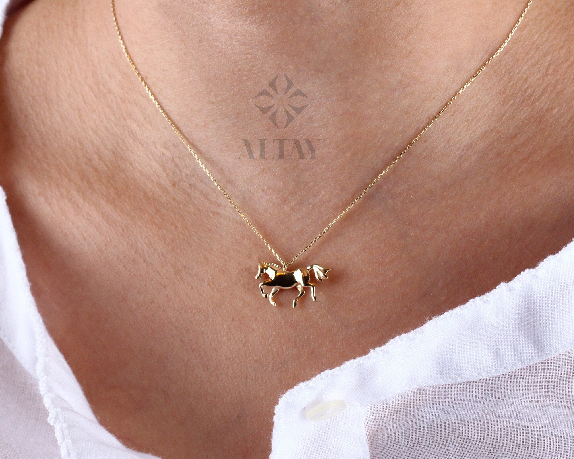 14K Gold Horse Necklace, Horse Design Pendant, Gold Horse Charm, Animal Choker Jewelry, Unique Necklace, Animal Pendant Gift for Her