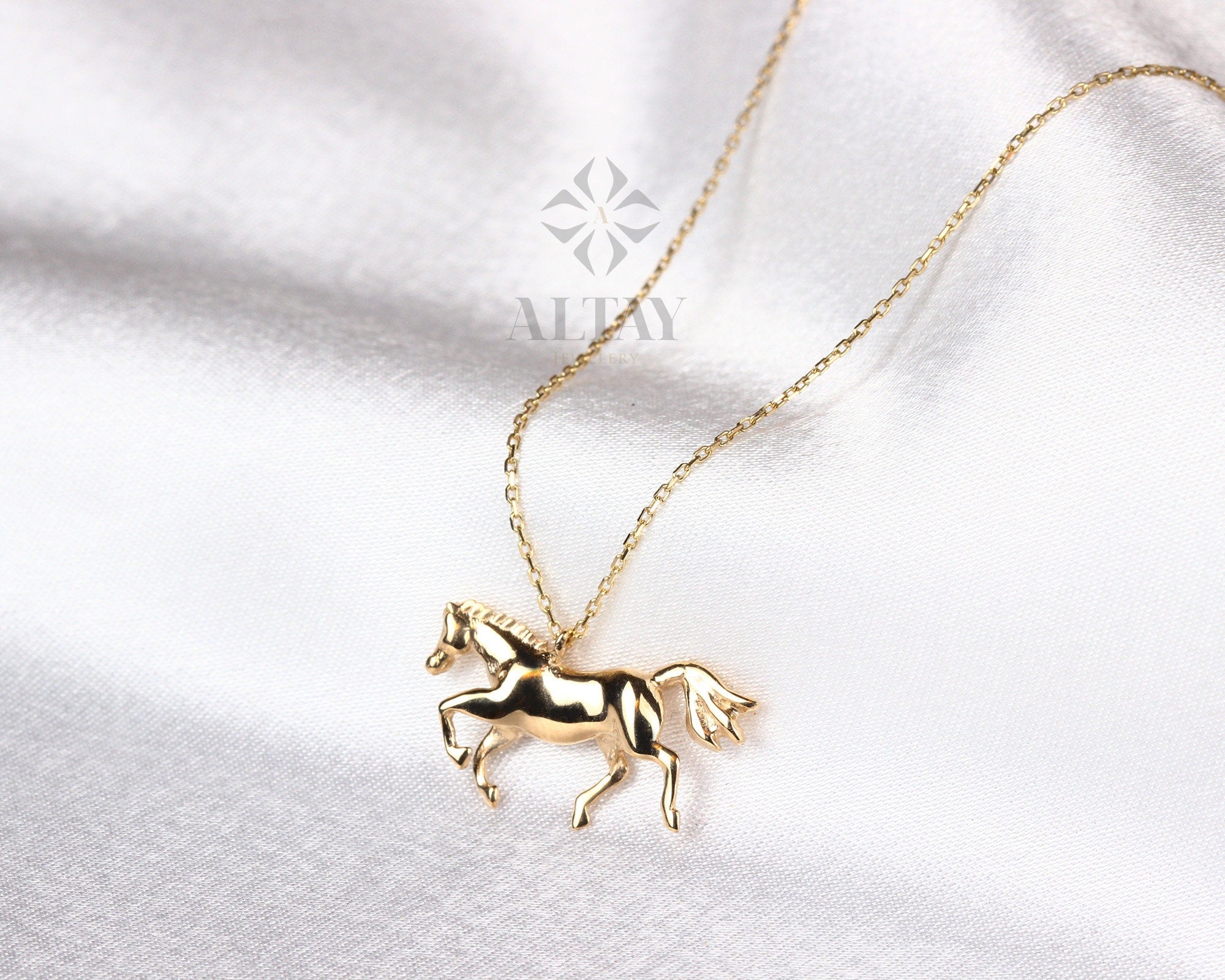 14K Gold Horse Necklace, Horse Design Pendant, Gold Horse Charm, Animal Choker Jewelry, Unique Necklace, Animal Pendant Gift for Her