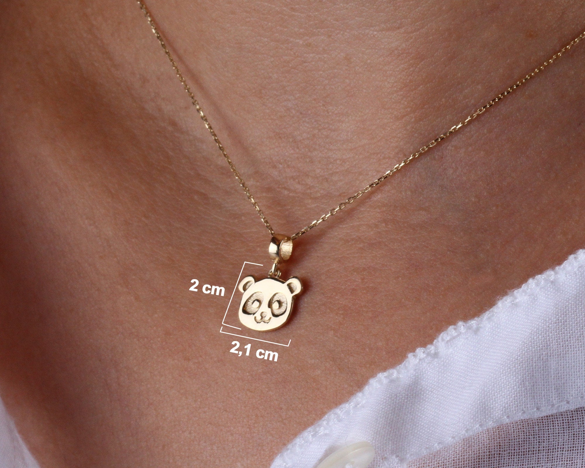 14K Gold Panda Necklace, Gold Panda Bear Pendant, Panda Face Design Choker, Animal Charm Jewelry, Unique Necklace, Luck Pendant Gift for Her