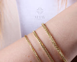 14K Gold Palm Franco Chain Bracelet, Wheat Foxtail Curb Chain