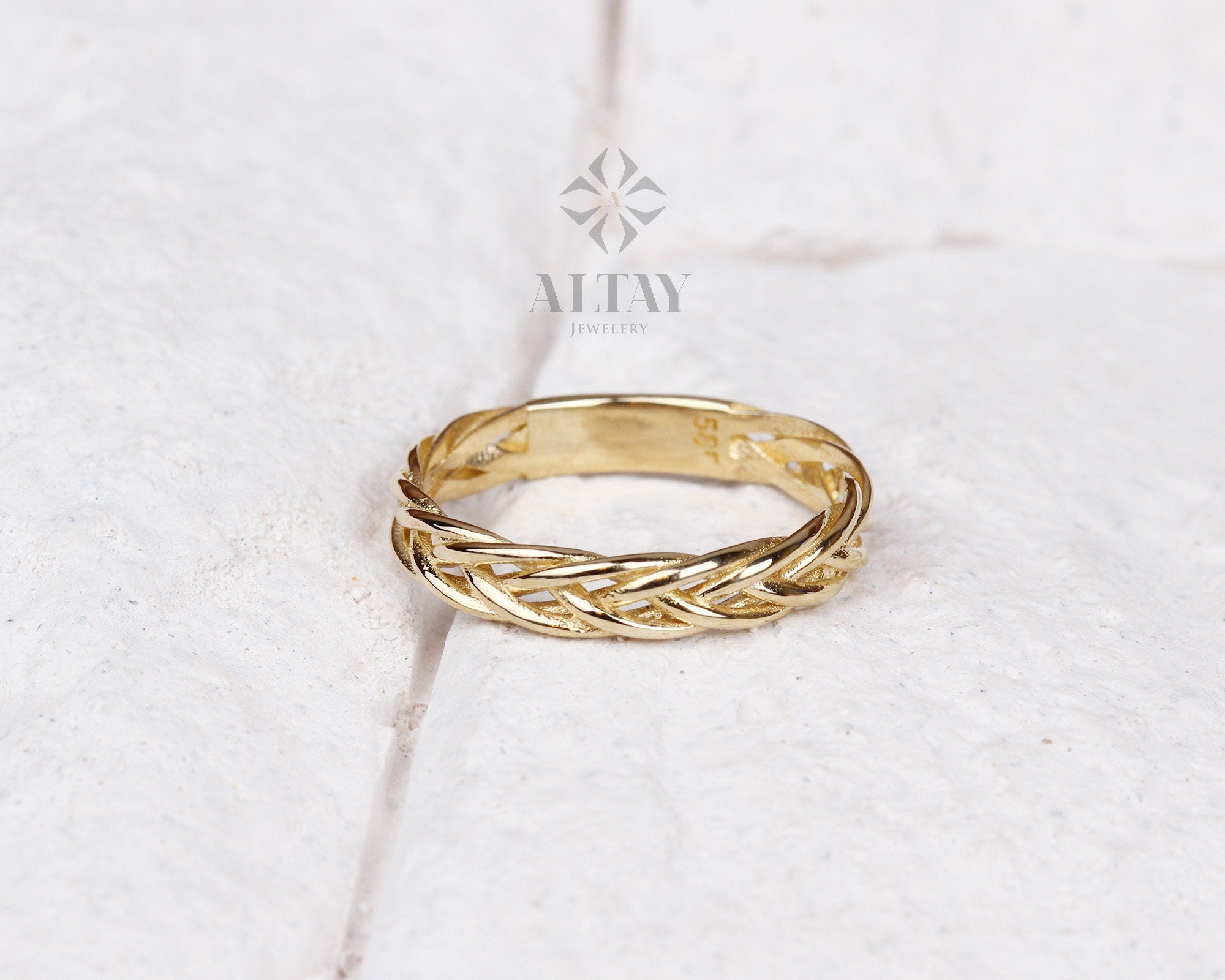 14K Gold Palm Franco Chain Ring, Wheat Foxtail Curb Chain Ring, Men Women Palm Link Ring, Palm Wheat Chain Ring, Spiga Chain Ring