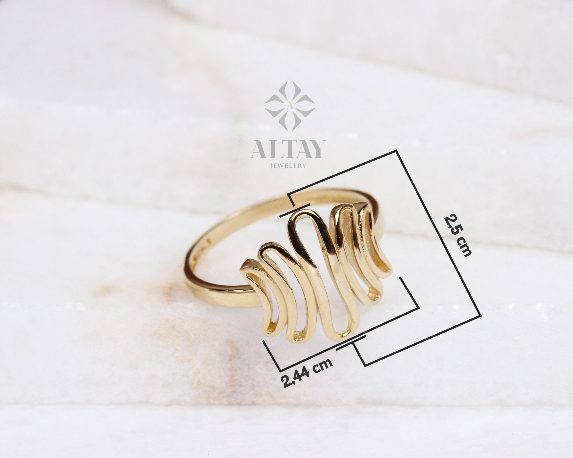 14K Gold ZigZag Ring, Vintage Style Statement Ring, Sticks Ring, Unique Design, Jewelery, Minimalist, Gift For Her, Real Gold, Jewelry