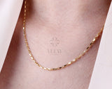 14K Gold Rectangle Box Chain Necklace, 1.35mm Tiny Link Gold Chain Choker