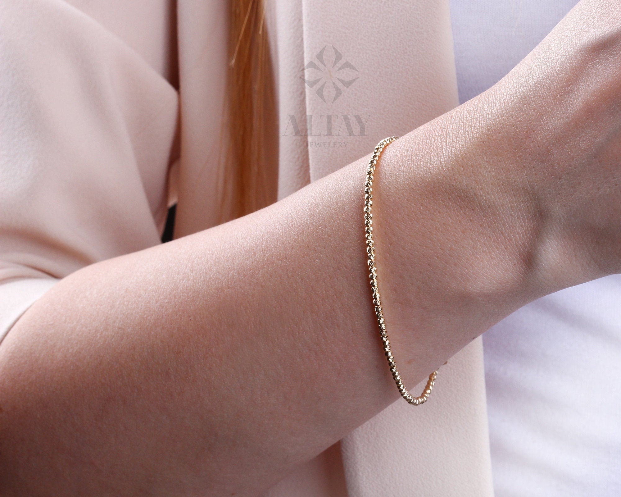 14K Gold Beaded Chain Bracelet, Italian Ball Bead Bracelet, Dorica 2MM Layering Link Wristband, Delicate Dainty Gold Beads, Gift For Her Him