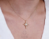 14K Gold North Star Necklace, Celestial North Star Pendant