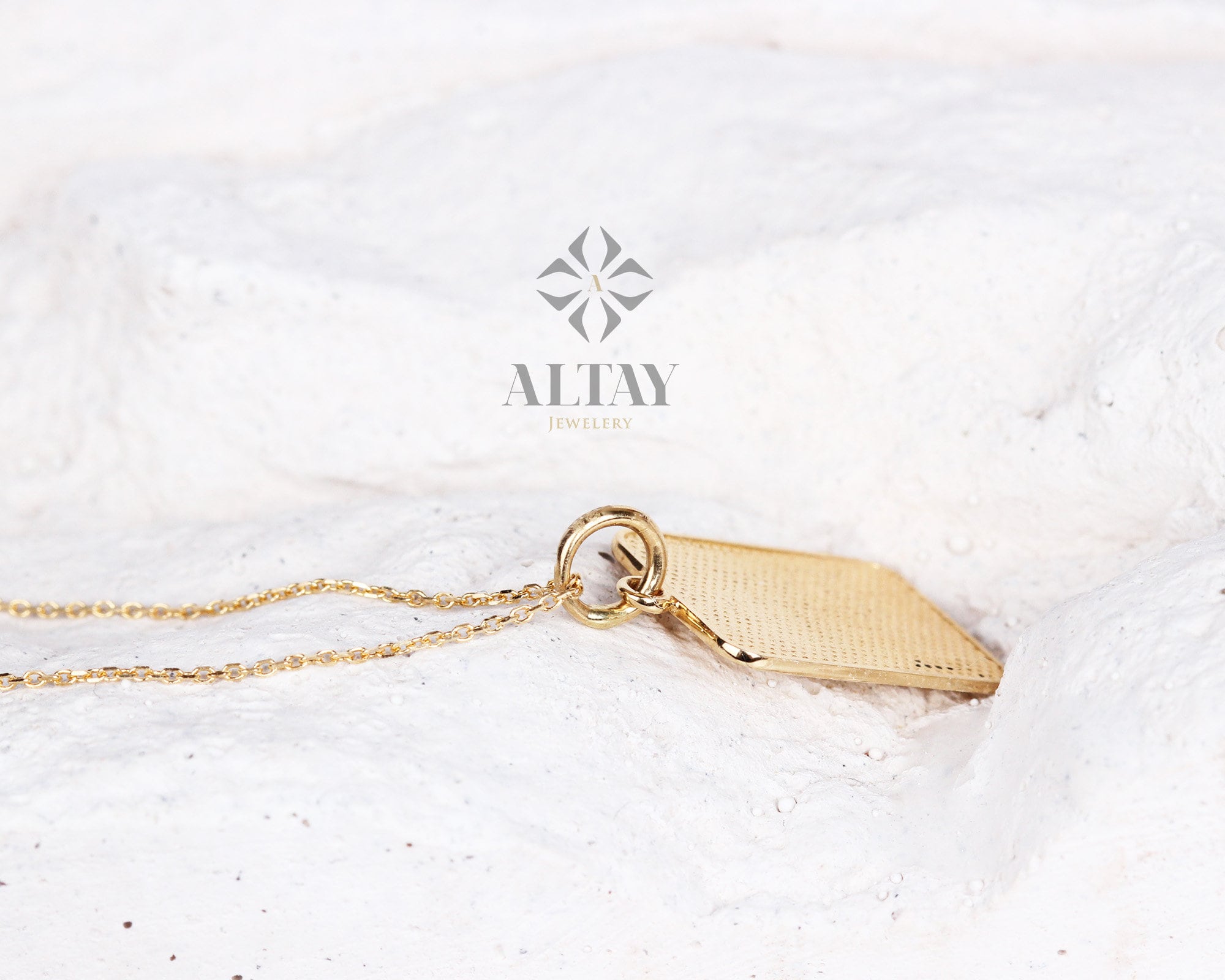 14K Gold Rectangle ID Necklace, Personalized Initial Choker, Custom Name Charm, Medical ID Necklace, Engraved Date Pendant, Gift For Her