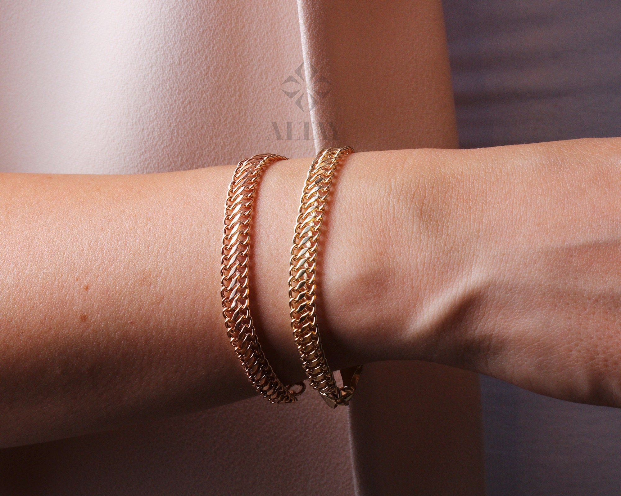 14K Gold Double Curb Chain Bracelet, 8mm Vienna Chain Bracelet, Daily wear Jewelery, Armoured Chain, Minimal Fine Jewelry, Gift For Her