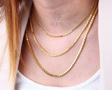 14K Solid Gold Mirror Chain, 2mm 3mm 4mm Fancy Necklace