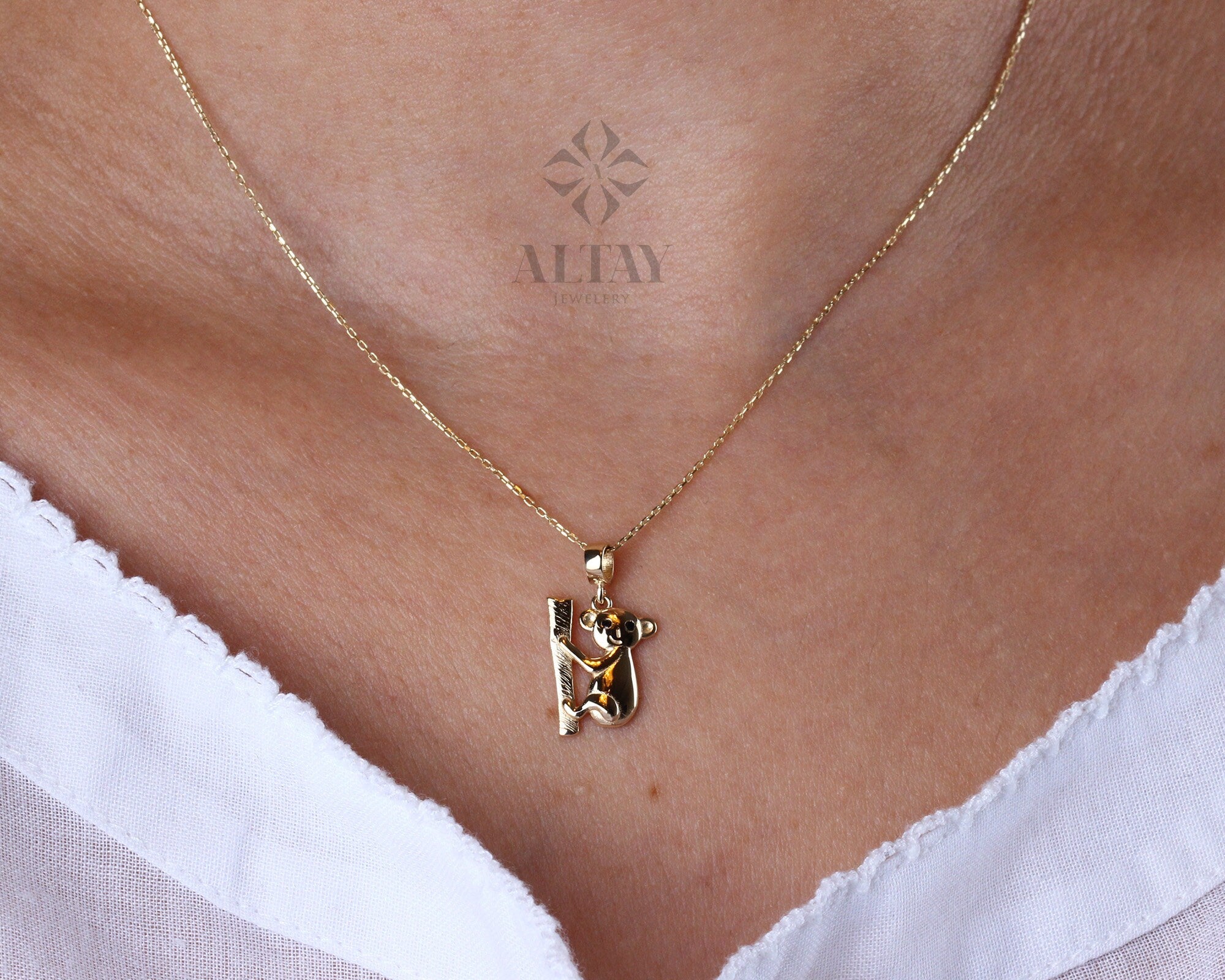 14K Gold Koala Necklace, Koala Charm Pendant, Gold Chain Choker, Animal Jewelry, Minimalist Everyday Jewelry, Good Luck Charm, Gift for Her