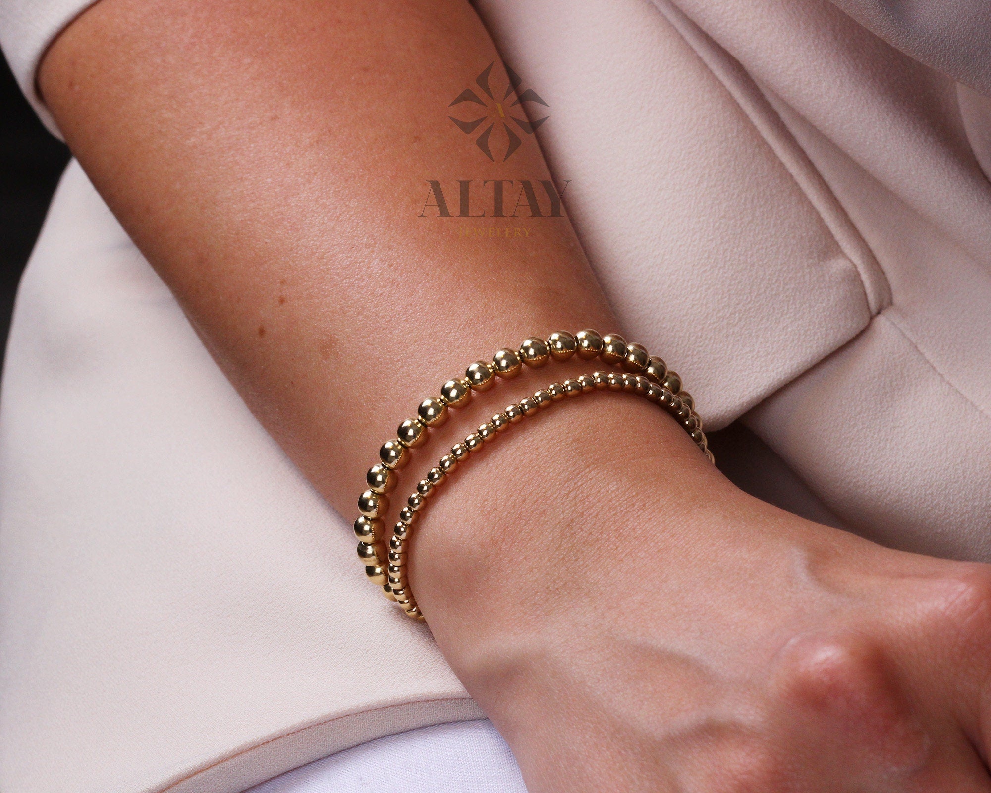 14K Gold Beaded Chain Bracelet, 3mm 5mm Mini Balls Bracelet, Multiballs Chain, Bead Minimalist Fashion Bracelet, Delicate, Gift For Her