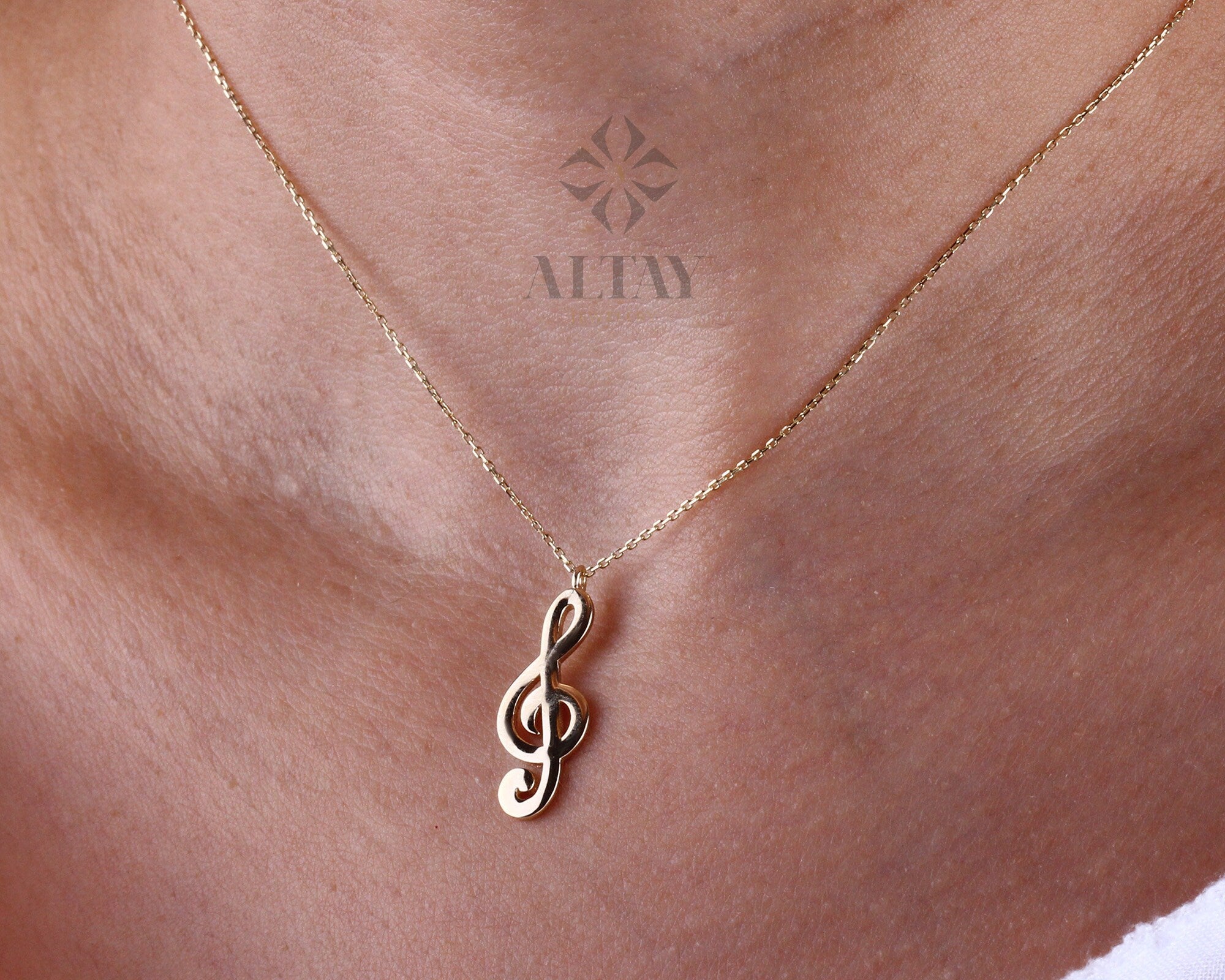 14K Gold Treble Clef Necklace, Musical Note Gold Choker, G Clef Charm Pendant Christmas Gift, Valentines Day Gift, Dainty Gold Necklace