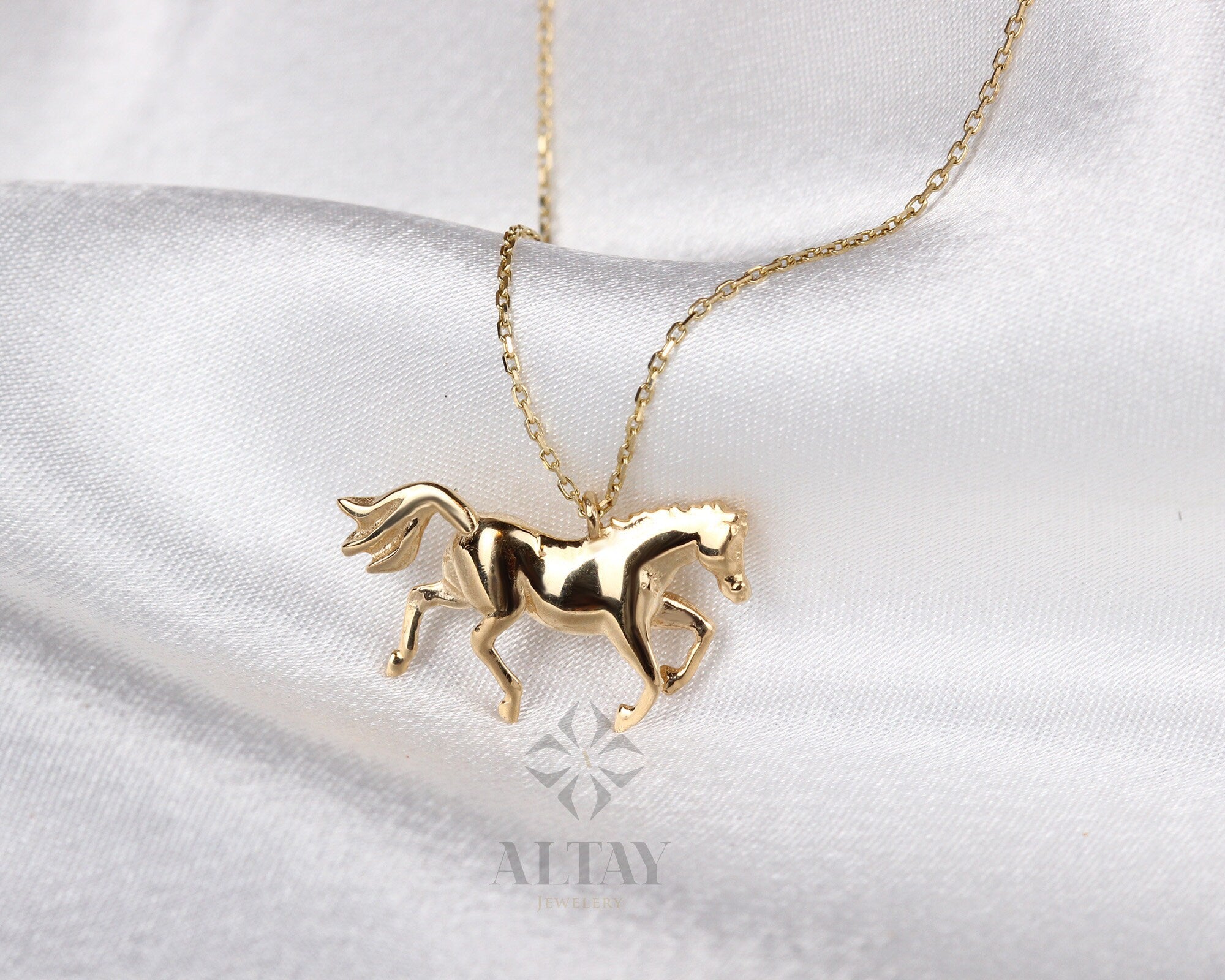 14K Gold Horse Necklace, Horse Design Pendant, Gold Horse Charm, Animal Choker Jewelry, Unique Necklace, Animal Pendant Gift for Her