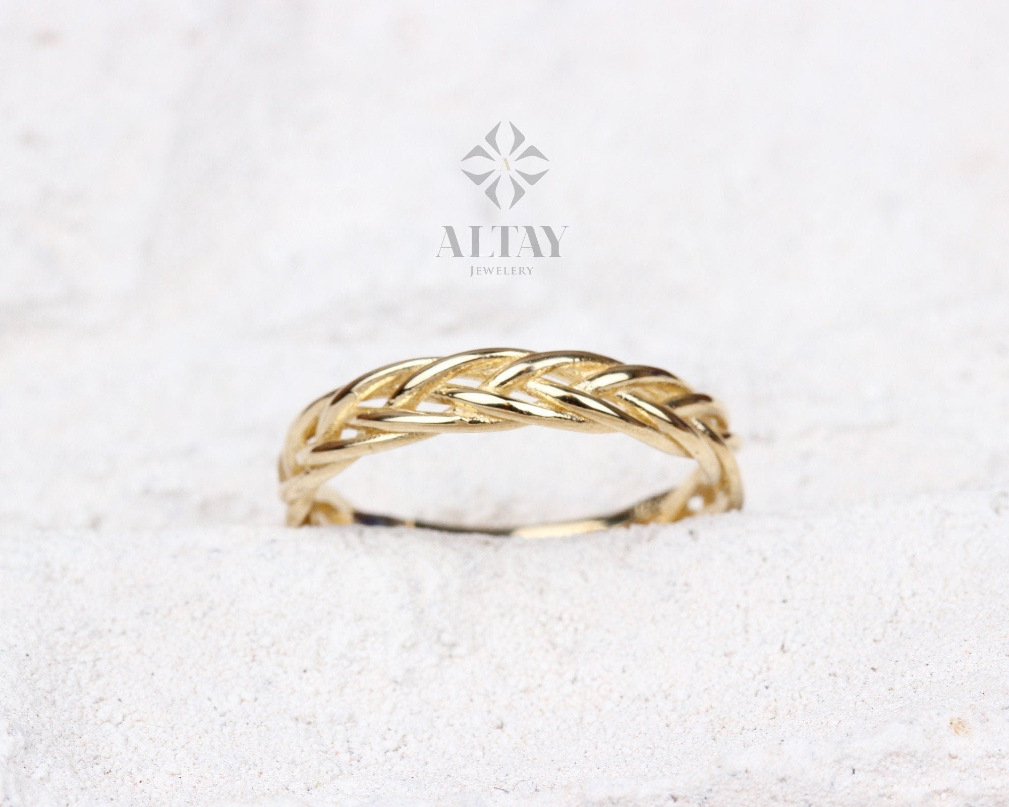 14K Gold Palm Franco Chain Ring, Wheat Foxtail Curb Chain Ring, Men Women Palm Link Ring, Palm Wheat Chain Ring, Spiga Chain Ring