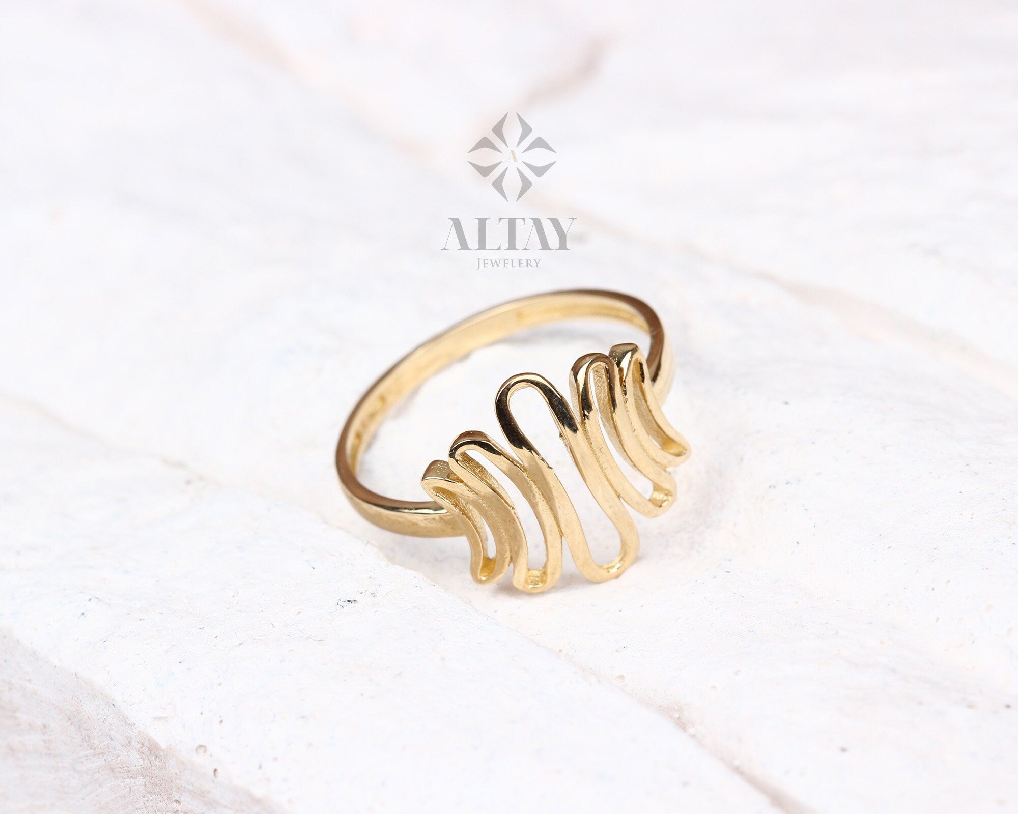 14K Gold ZigZag Ring, Vintage Style Statement Ring, Sticks Ring, Unique Design, Jewelery, Minimalist, Gift For Her, Real Gold, Jewelry