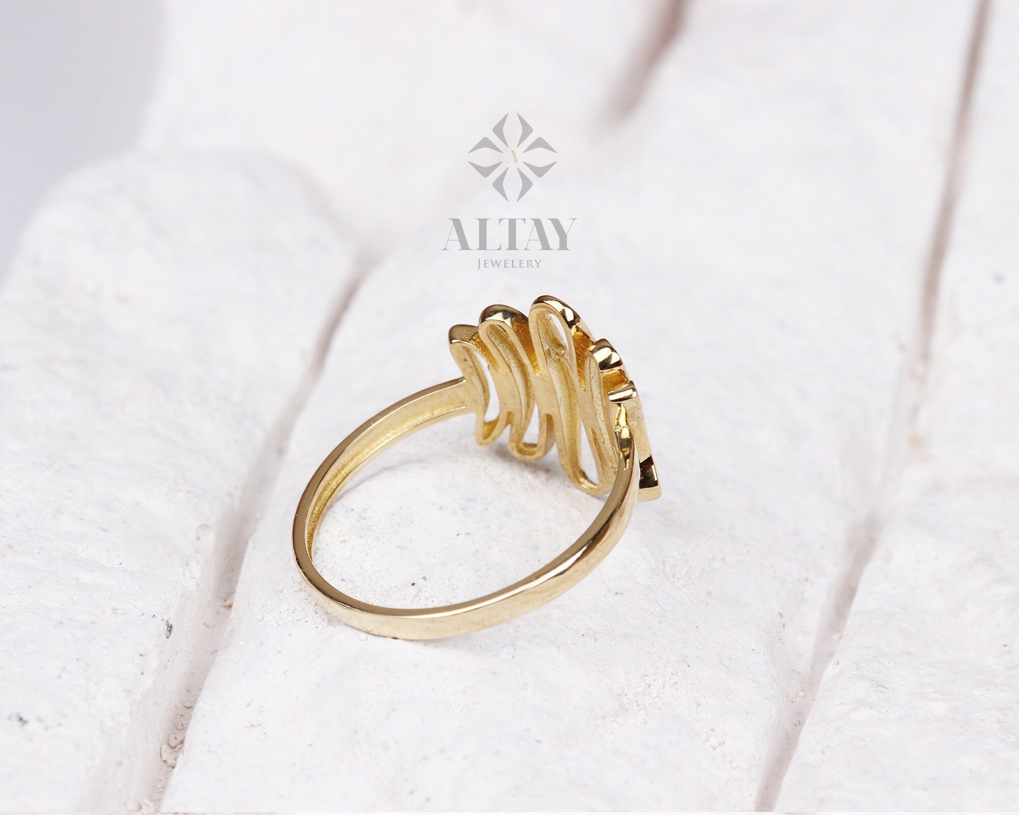 14K Gold ZigZag Ring, Vintage Style Statement Ring, Sticks Ring, Unique Design, Jewelery, Minimalist, Gift For Her, Real Gold, Jewelry