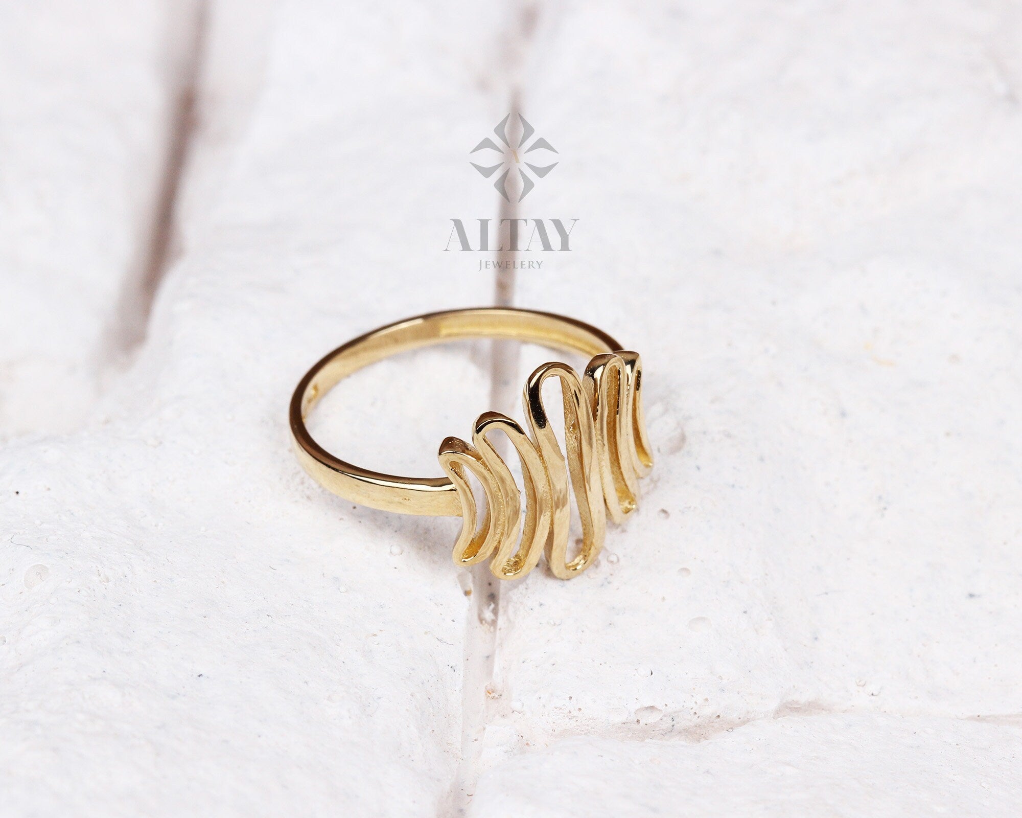 14K Gold ZigZag Ring, Vintage Style Statement Ring, Sticks Ring, Unique Design, Jewelery, Minimalist, Gift For Her, Real Gold, Jewelry