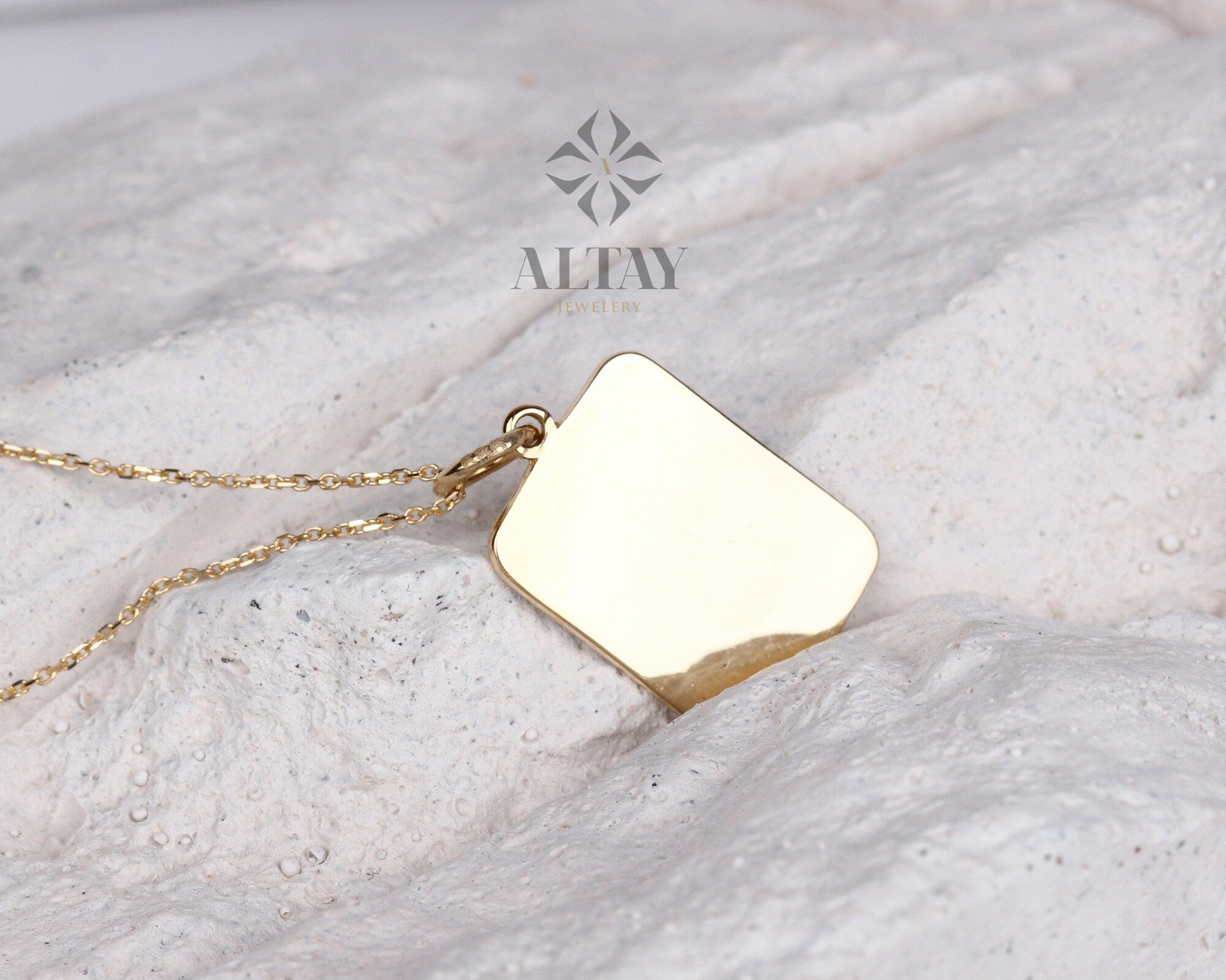 14K Gold Rectangle ID Necklace, Personalized Initial Choker, Custom Name Charm, Medical ID Necklace, Engraved Date Pendant, Gift For Her