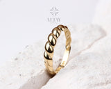 14K Gold Twisted Band Ring, Dainty Rope Style Gold Ring