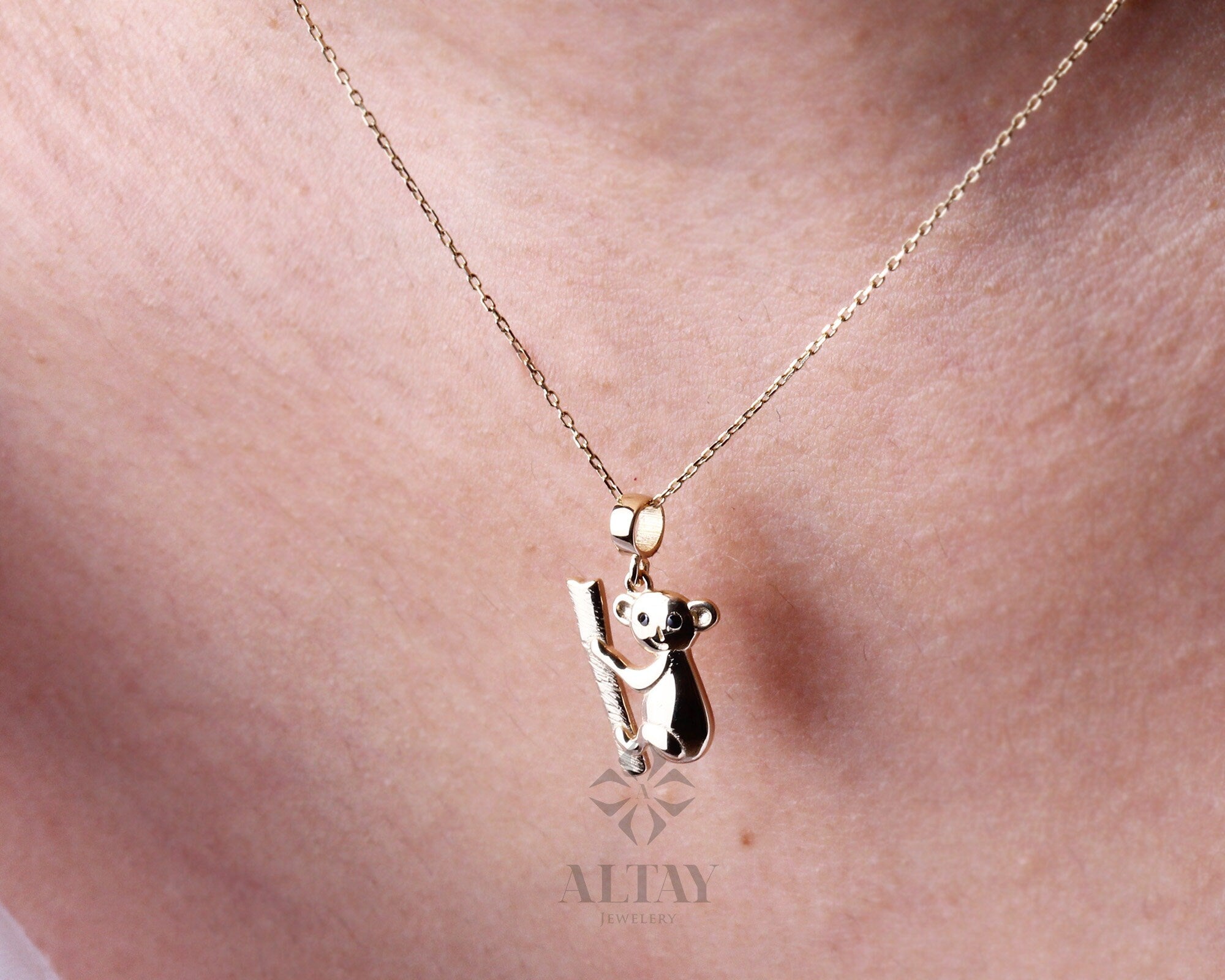 14K Gold Koala Necklace, Koala Charm Pendant, Gold Chain Choker, Animal Jewelry, Minimalist Everyday Jewelry, Good Luck Charm, Gift for Her