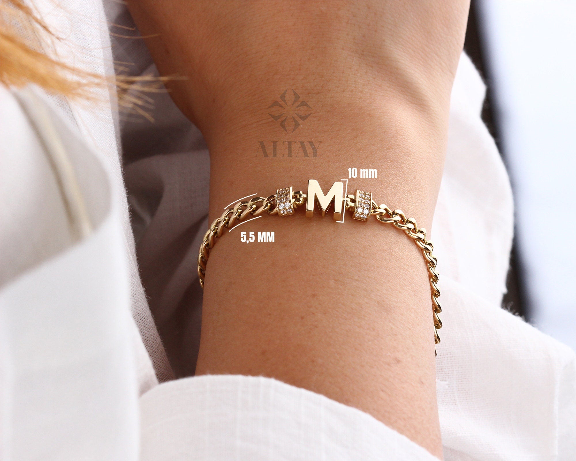 14K Gold Cuban Link Initial Bracelet, 5mm Curb Letter Chain, Custom Miami Cuban Bold Link, Personalized Bracelet, Unisex Name, Gift For Her