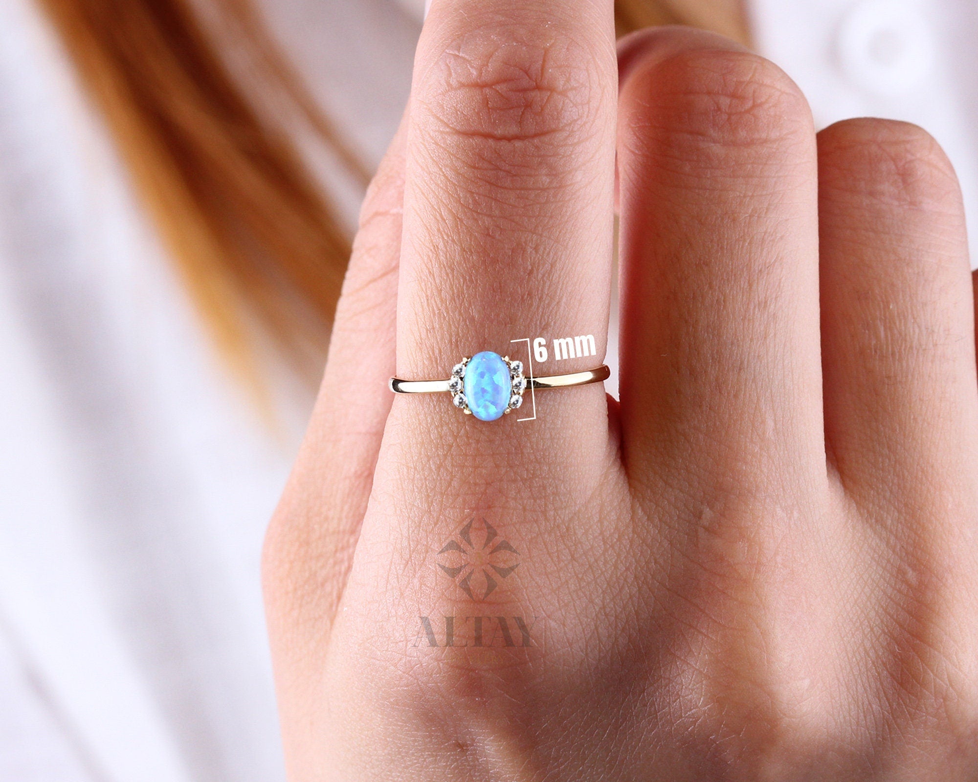 14K Gold Opal Ring, Opal Engagement Diamond Ring, Oval Cut Opal Diamond Ring, Promise Ring, Bridesmaid Solitaire Delicate Ring, Gift