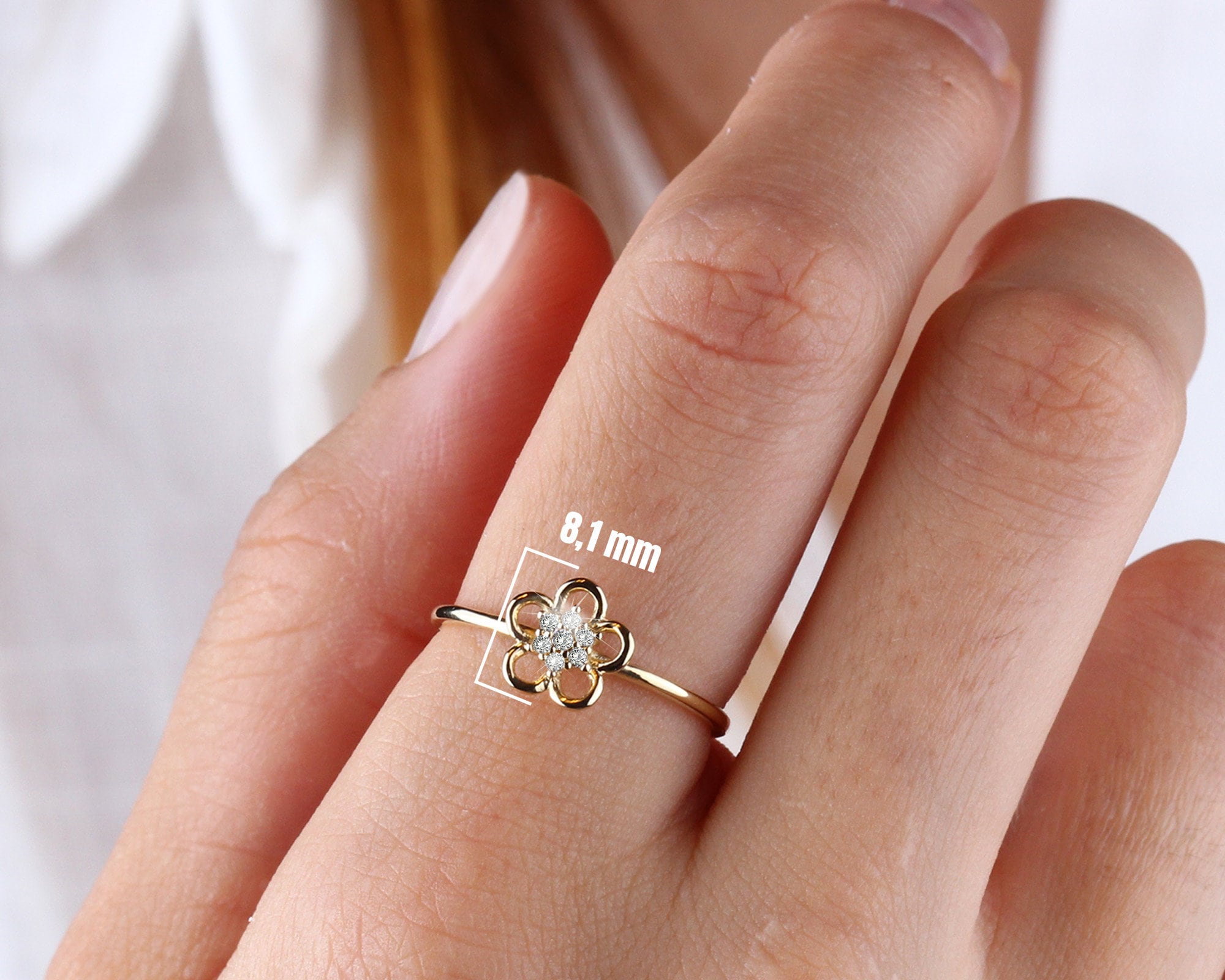 14K Gold Flower Ring, Daisy Band Ring, Minimalist Nature Ring, Botanical Ring Gold, Floral Wedding Ring, Dainty Statement Ring, Women Ring