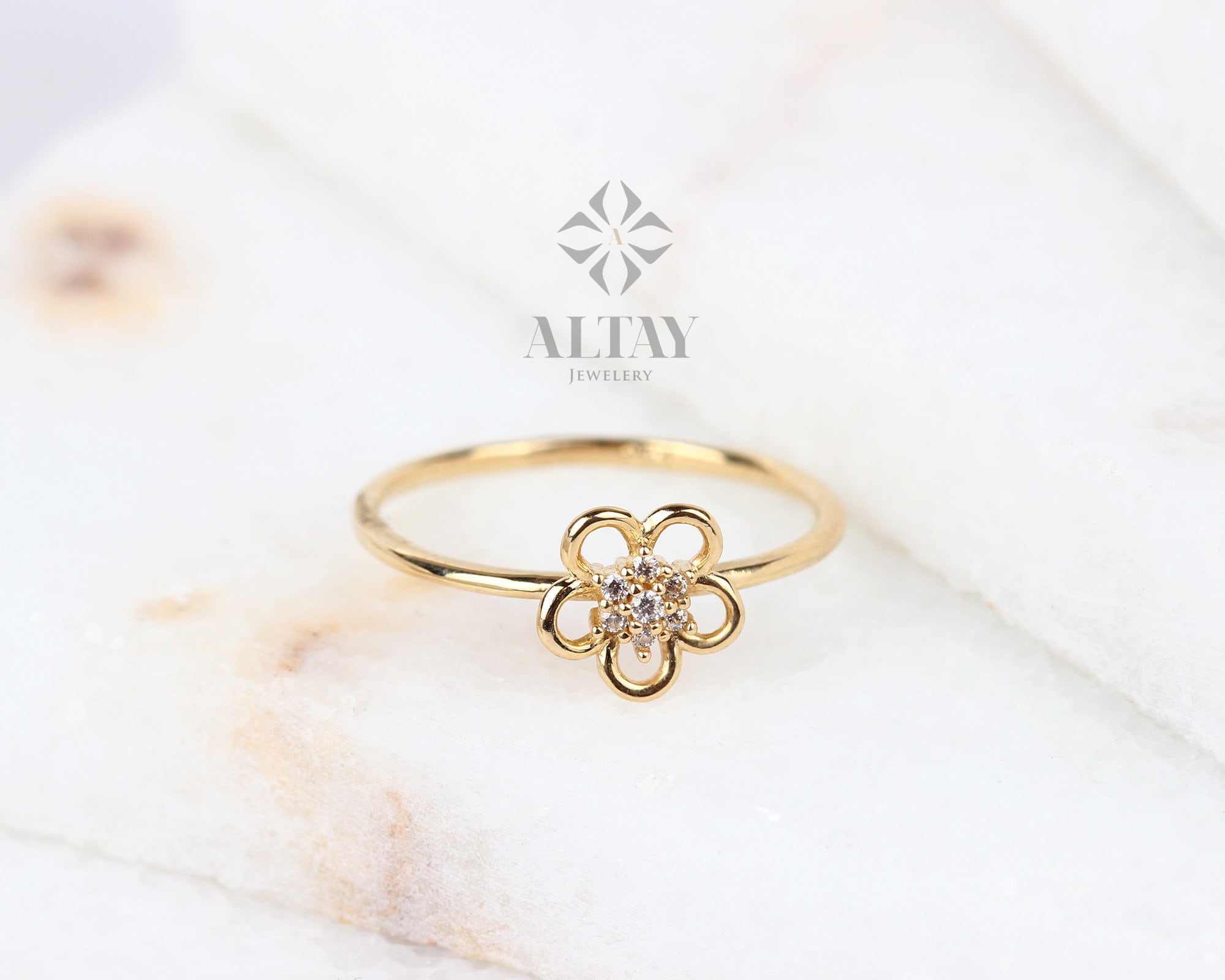 14K Gold Flower Ring, Daisy Band Ring, Minimalist Nature Ring, Botanical Ring Gold, Floral Wedding Ring, Dainty Statement Ring, Women Ring