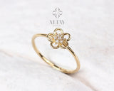 14K Gold Flower Ring, Diamond Daisy Ring