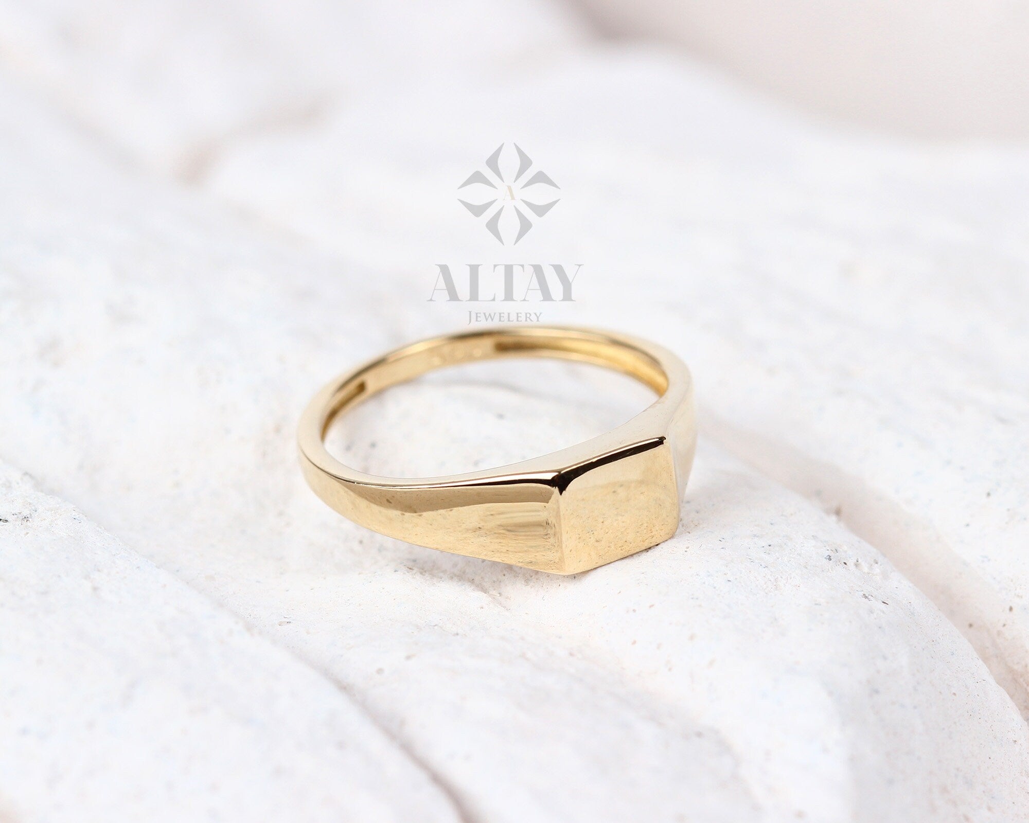 14K Gold Square Signet Ring, Personalized Signet Ring, Engraved Signet Pinky Ring, Handmade Signet Letter Ring, Monogram Ring, Pinky Ring