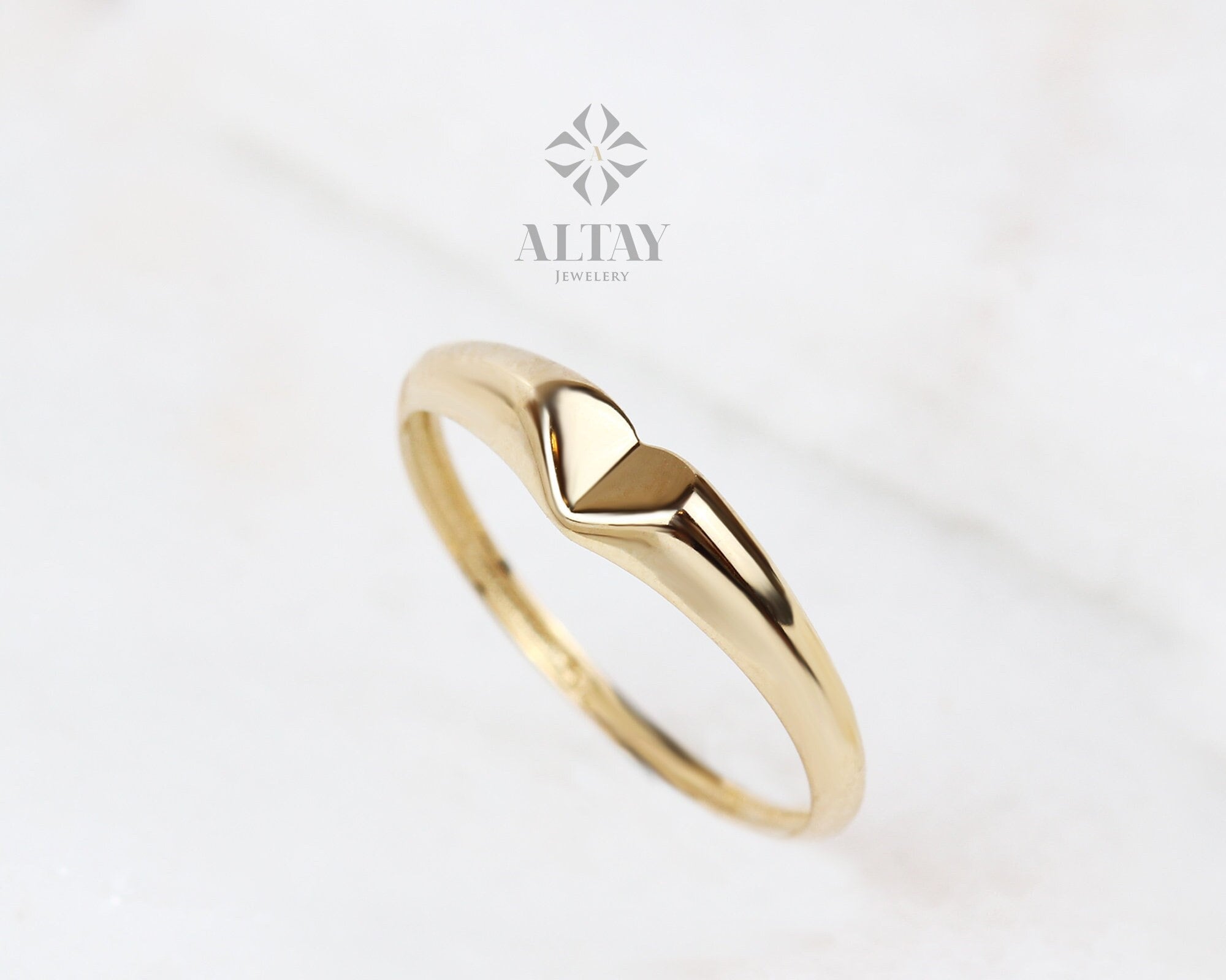 14K Solid Gold Heart Ring, Thin Heart Ring, Minimalist Dainty Stackable Ring, Promise Ring, Valentine Heart Ring, Love Shape, Gift For Her