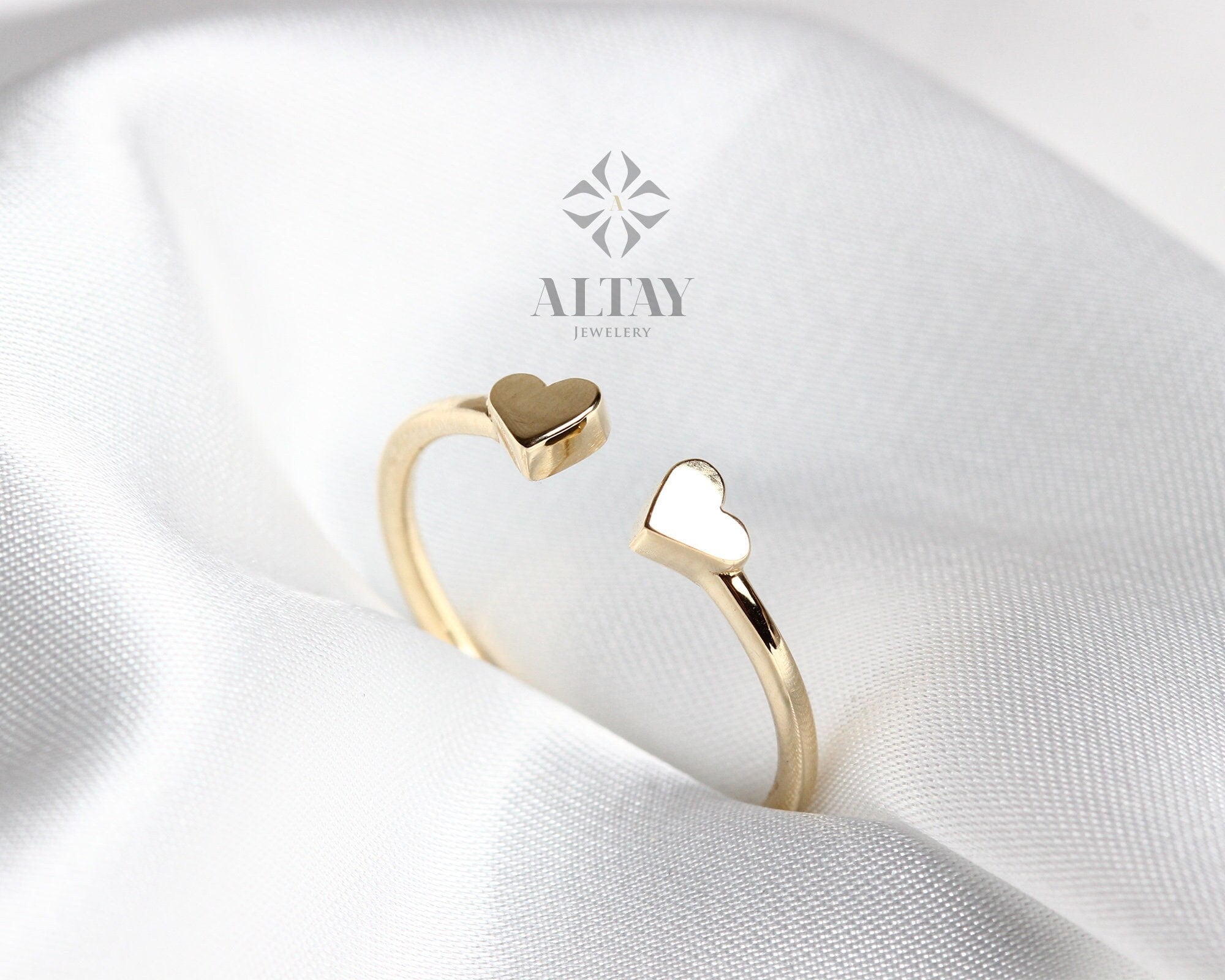 14K Gold Heart Ring, Personalized Open Minimalist Heart, Dainty Stackable Ring, Promise Ring, Valentine Heart, Tiny Love Shape, Gift For Her