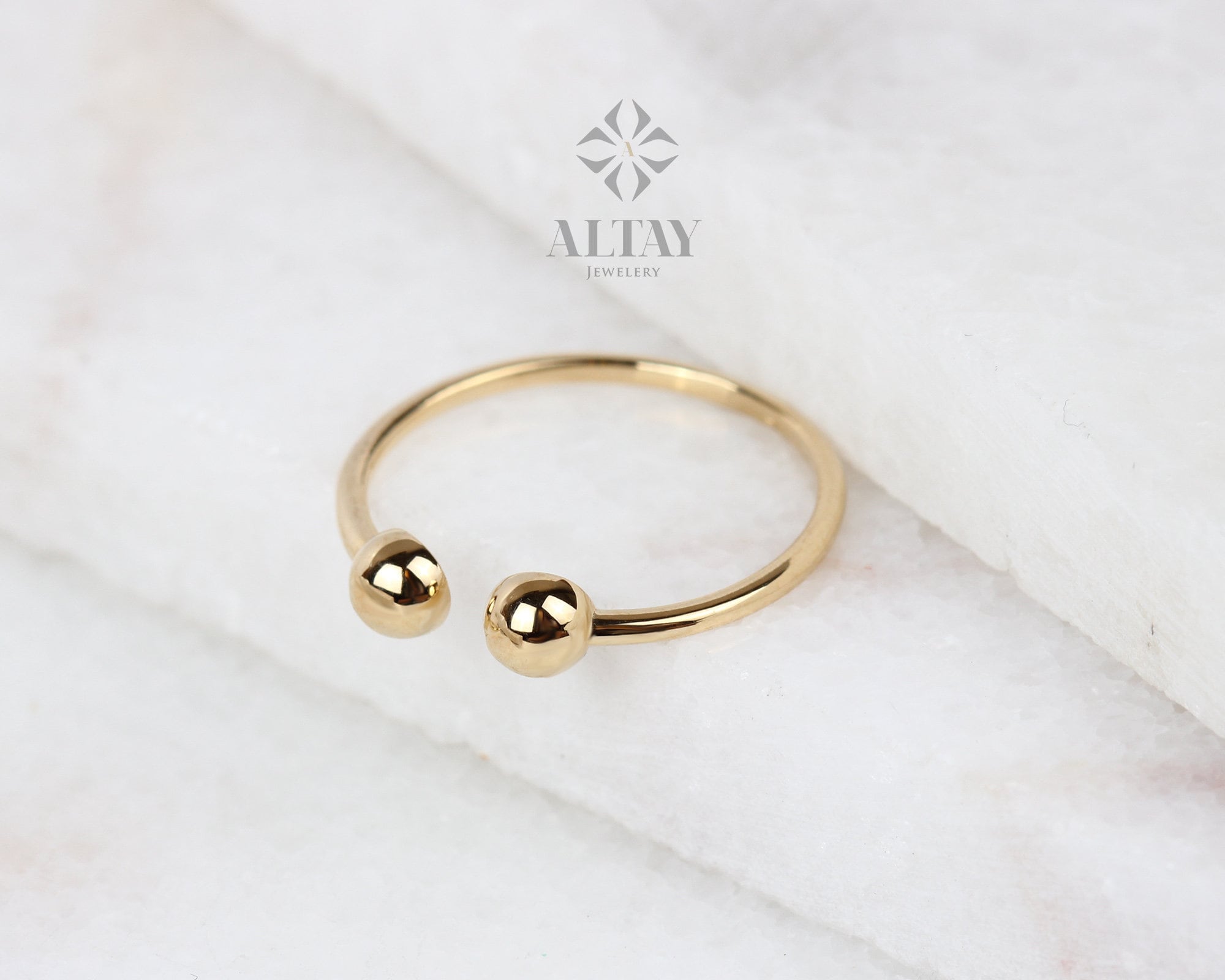 14K Gold Open Ball Ring, Thin Stacking Cuff Ring, Tiny Gold Ring, Dainty Bead Band, Minimalist Gold Ring, Gift For Her