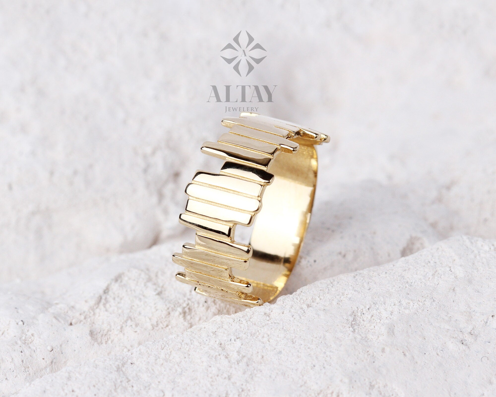 14K Solid Gold ZigZag Thicker Ring, Statement Ring, Sticks Ring, Unique Design, Minimalist, Gift For Her, Real Gold, Christmas Jewelry