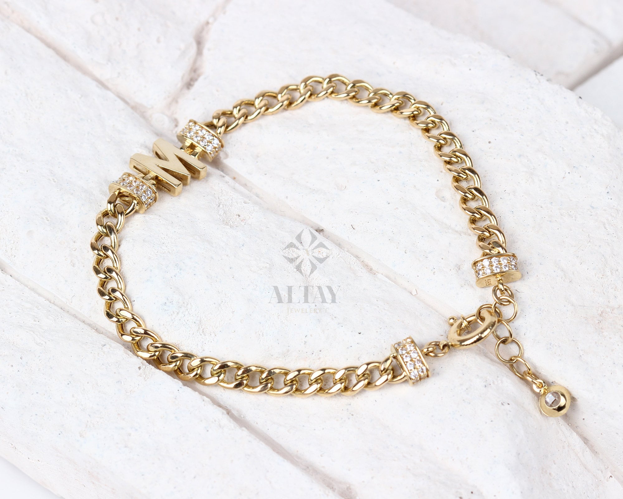 14K Gold Cuban Link Initial Bracelet, 5mm Curb Letter Chain, Custom Miami Cuban Bold Link, Personalized Bracelet, Unisex Name, Gift For Her