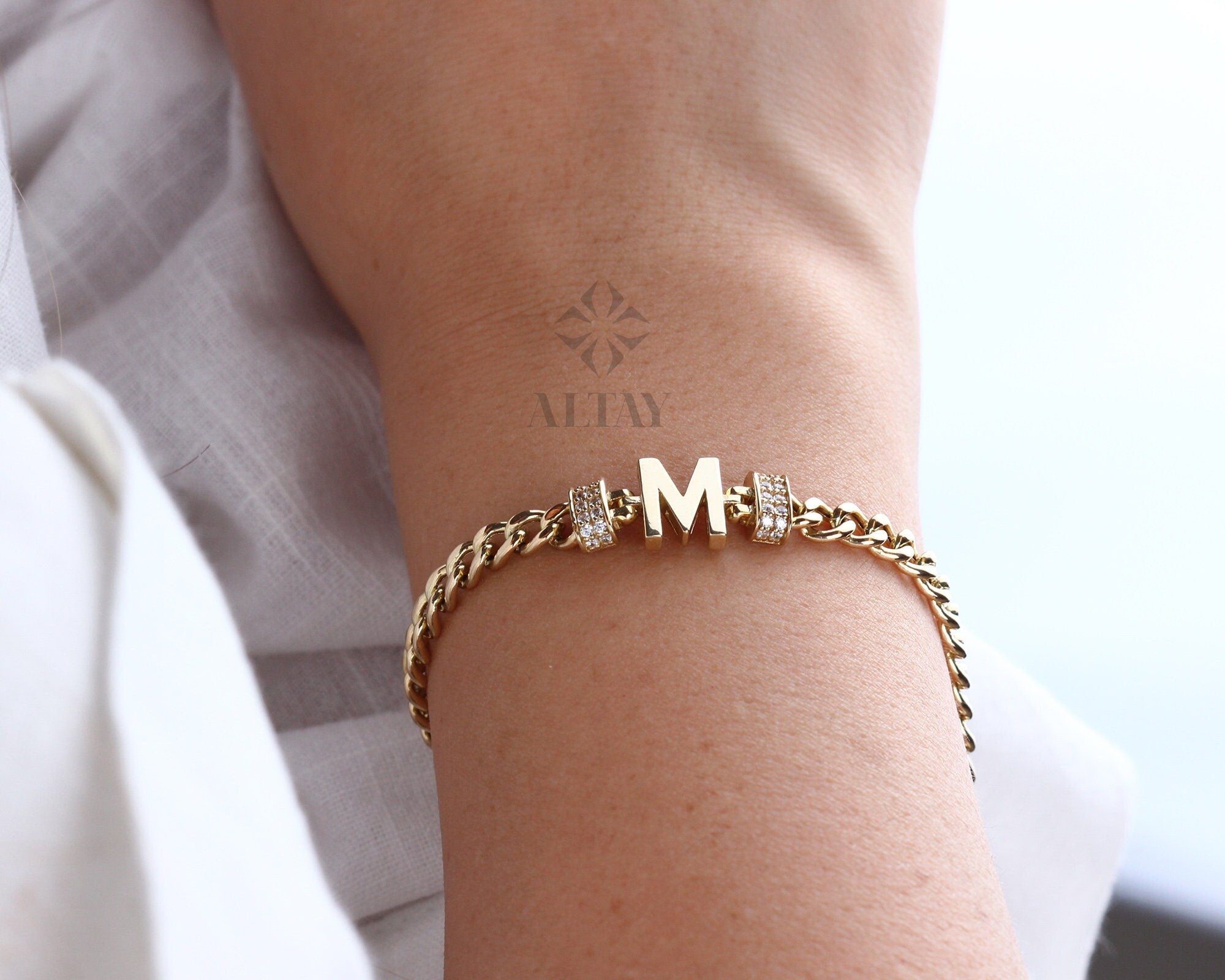 14K Gold Cuban Link Initial Bracelet, 5mm Curb Letter Chain, Custom Miami Cuban Bold Link, Personalized Bracelet, Unisex Name, Gift For Her