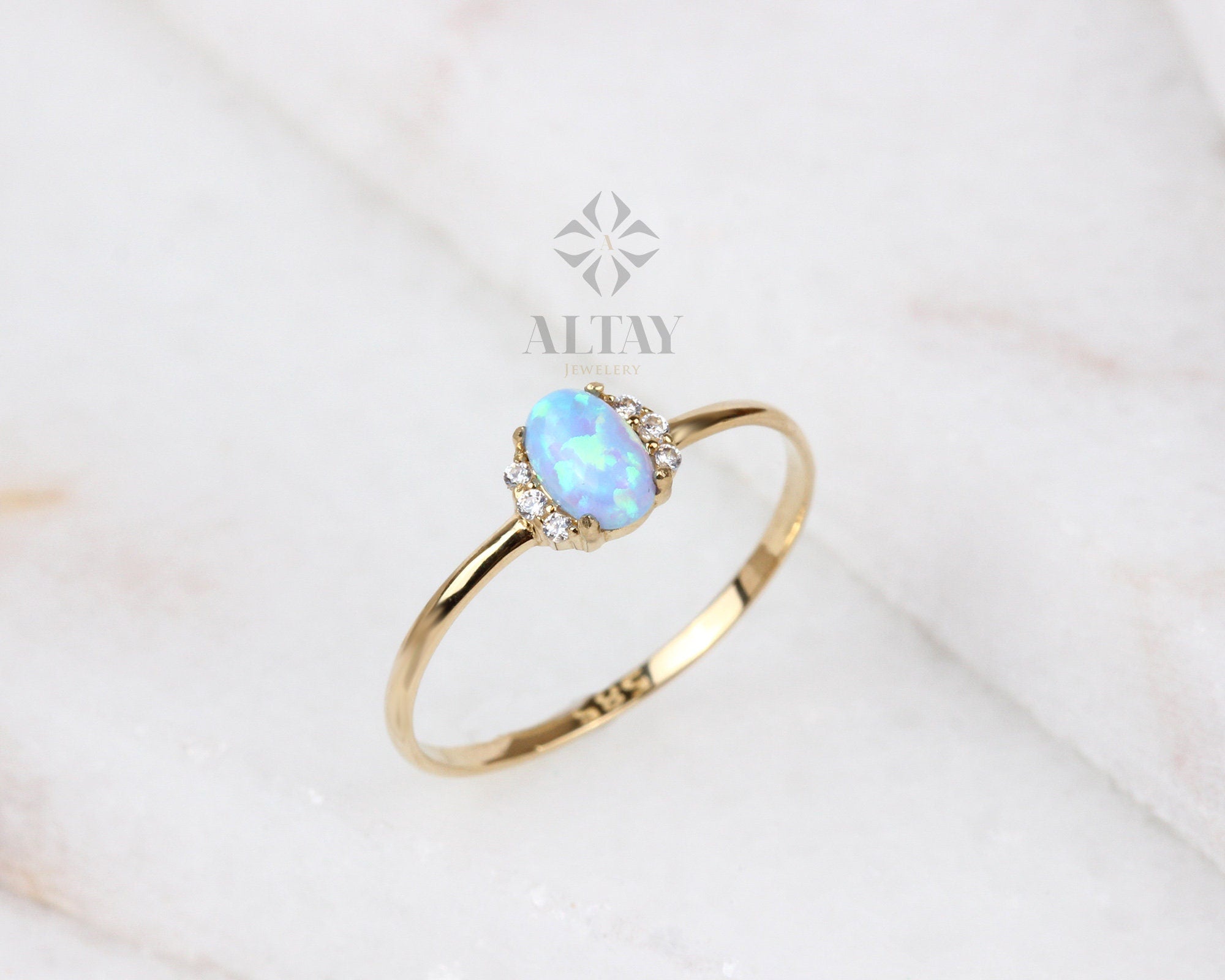 14K Gold Opal Ring, Opal Engagement Diamond Ring, Oval Cut Opal Diamond Ring, Promise Ring, Bridesmaid Solitaire Delicate Ring, Gift