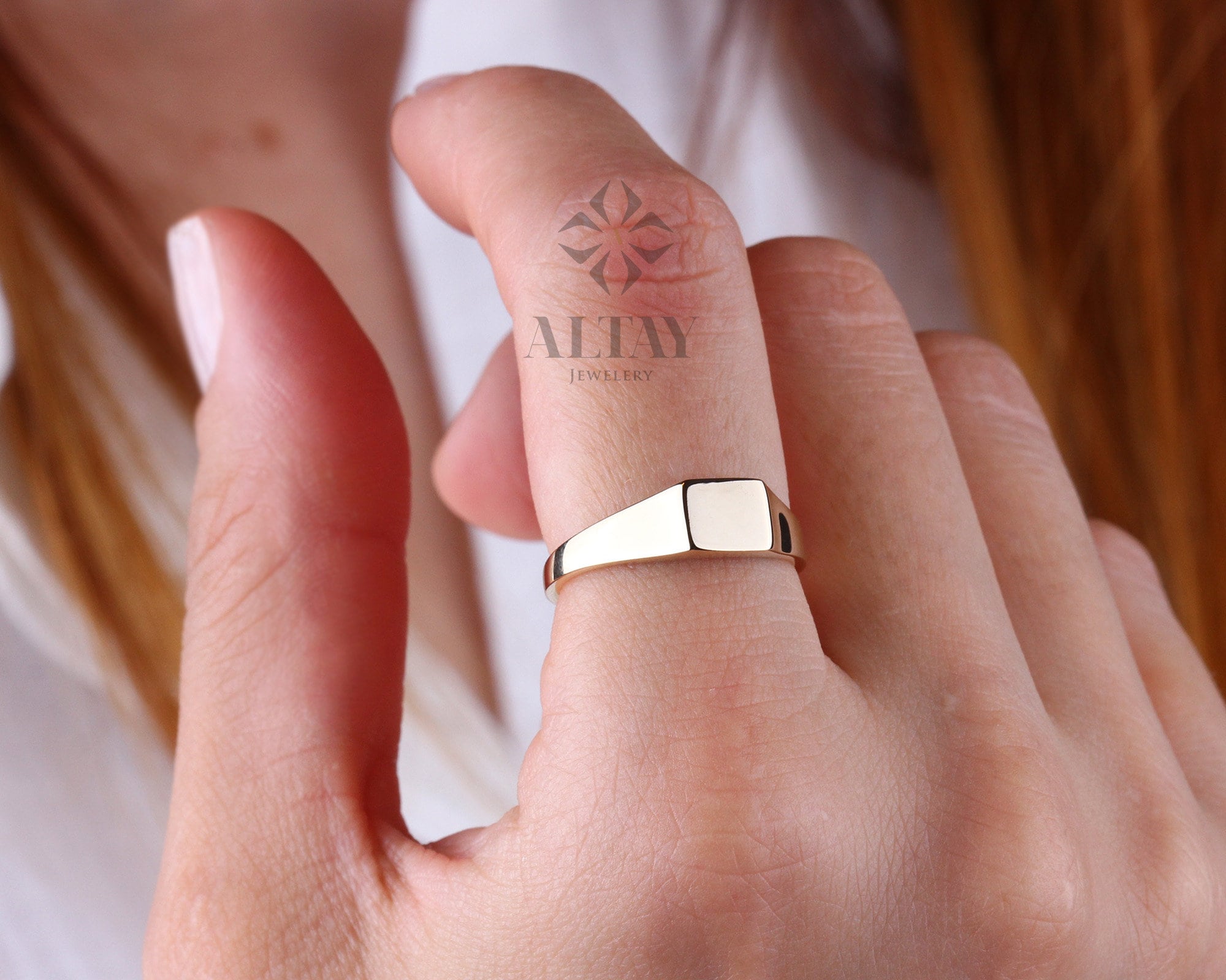 14K Gold Square Signet Ring, Personalized Signet Ring, Engraved Signet Pinky Ring, Handmade Signet Letter Ring, Monogram Ring, Pinky Ring