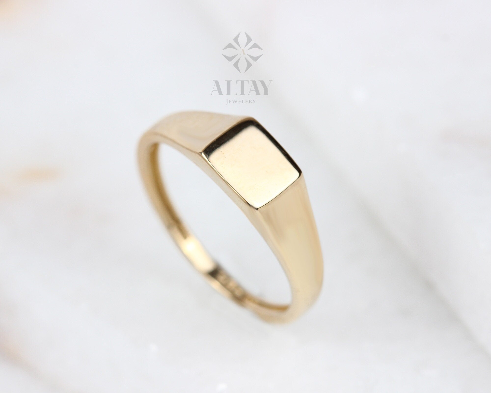 14K Gold Square Signet Ring, Personalized Signet Ring, Engraved Signet Pinky Ring, Handmade Signet Letter Ring, Monogram Ring, Pinky Ring