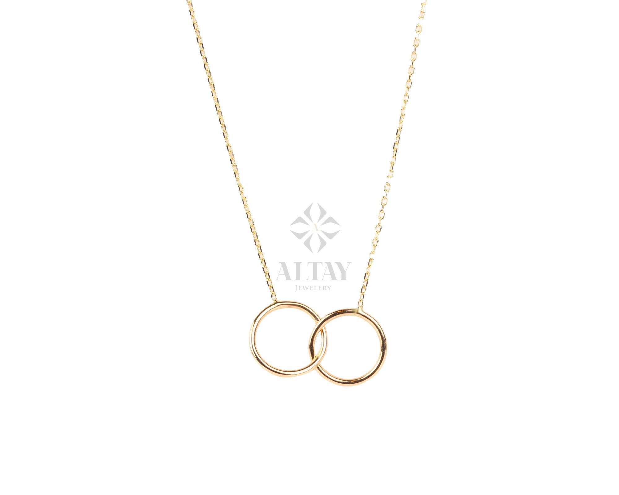 14K Gold Infinity Necklace, Unity Link Necklace, Minimal Dainty Double Circle Interlocking Choker, Delicate Layering Pendant, Simple Charm