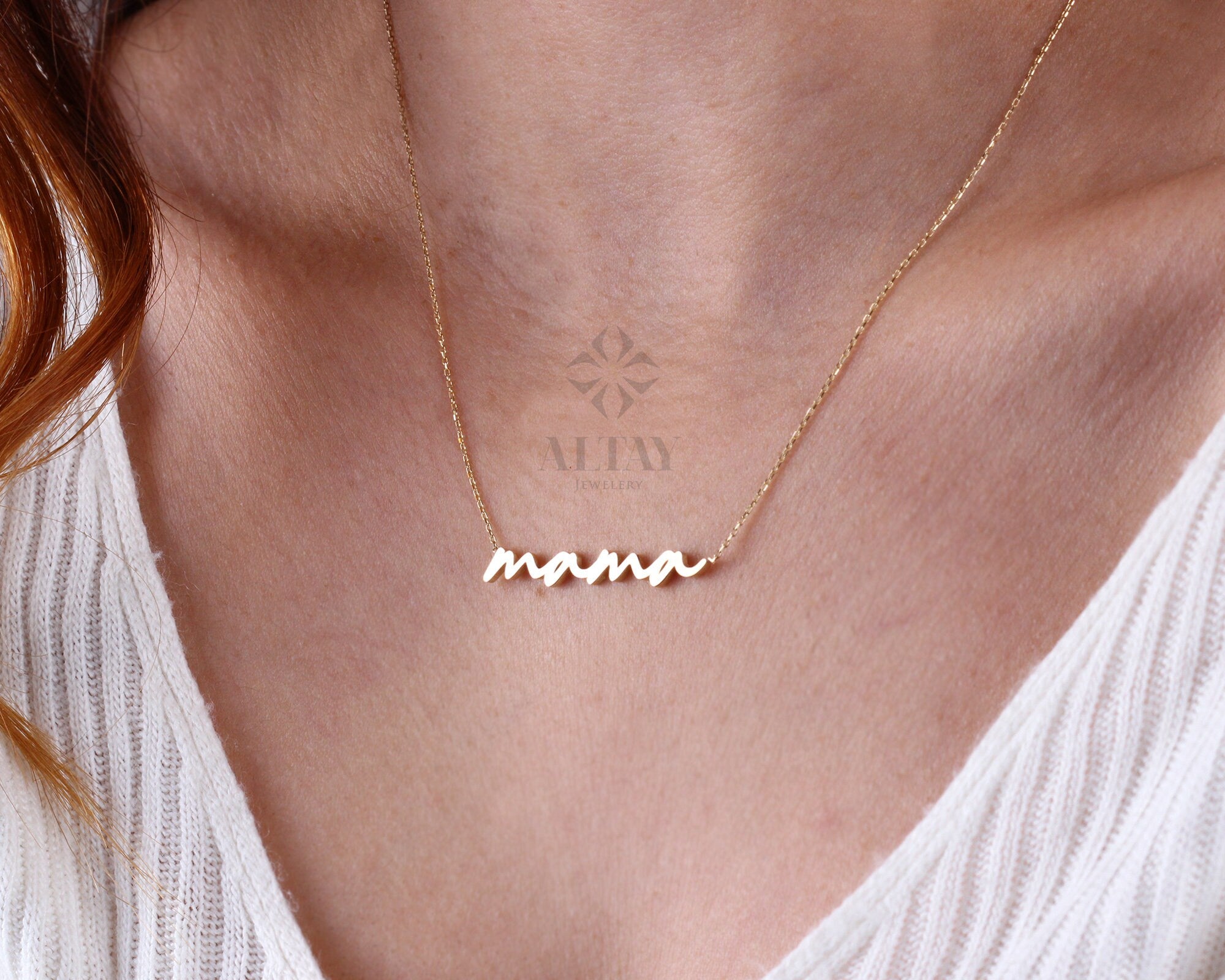 14K Solid Gold Mama Necklace, Custom Made Mama Pendant, Delicate Mom Charm, Dainty Mother Choker, Mother's Day Gift, Gift For Mother