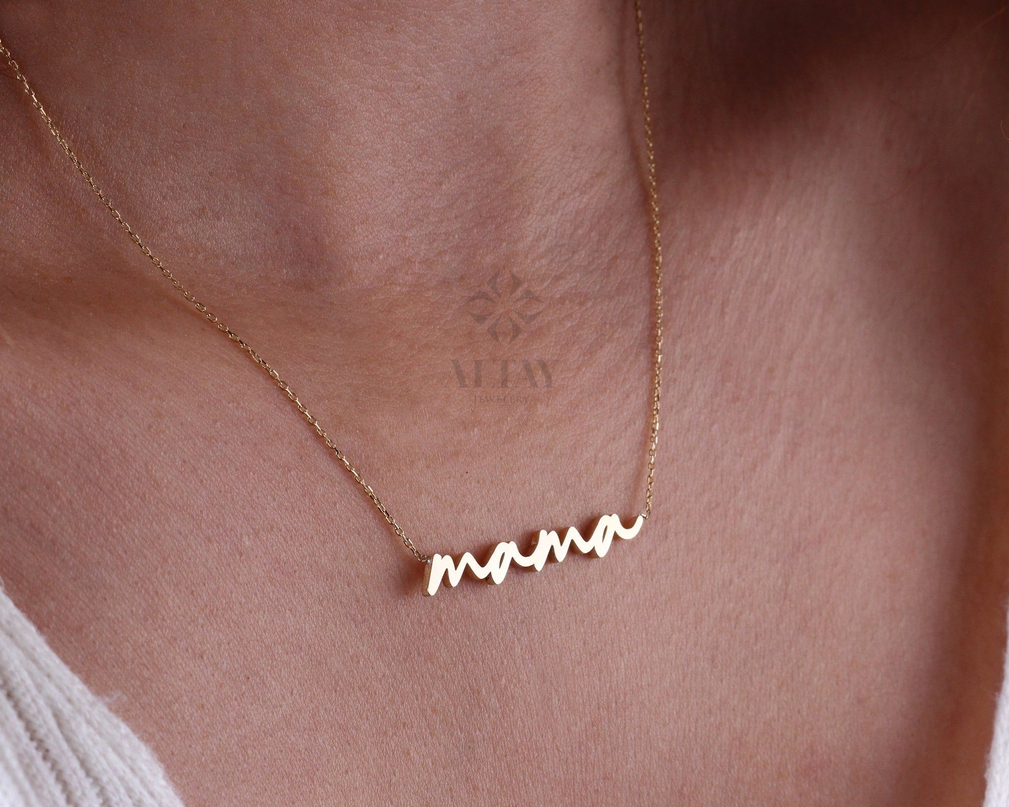 14K Solid Gold Mama Necklace, Custom Made Mama Pendant, Delicate Mom Charm, Dainty Mother Choker, Mother's Day Gift, Gift For Mother