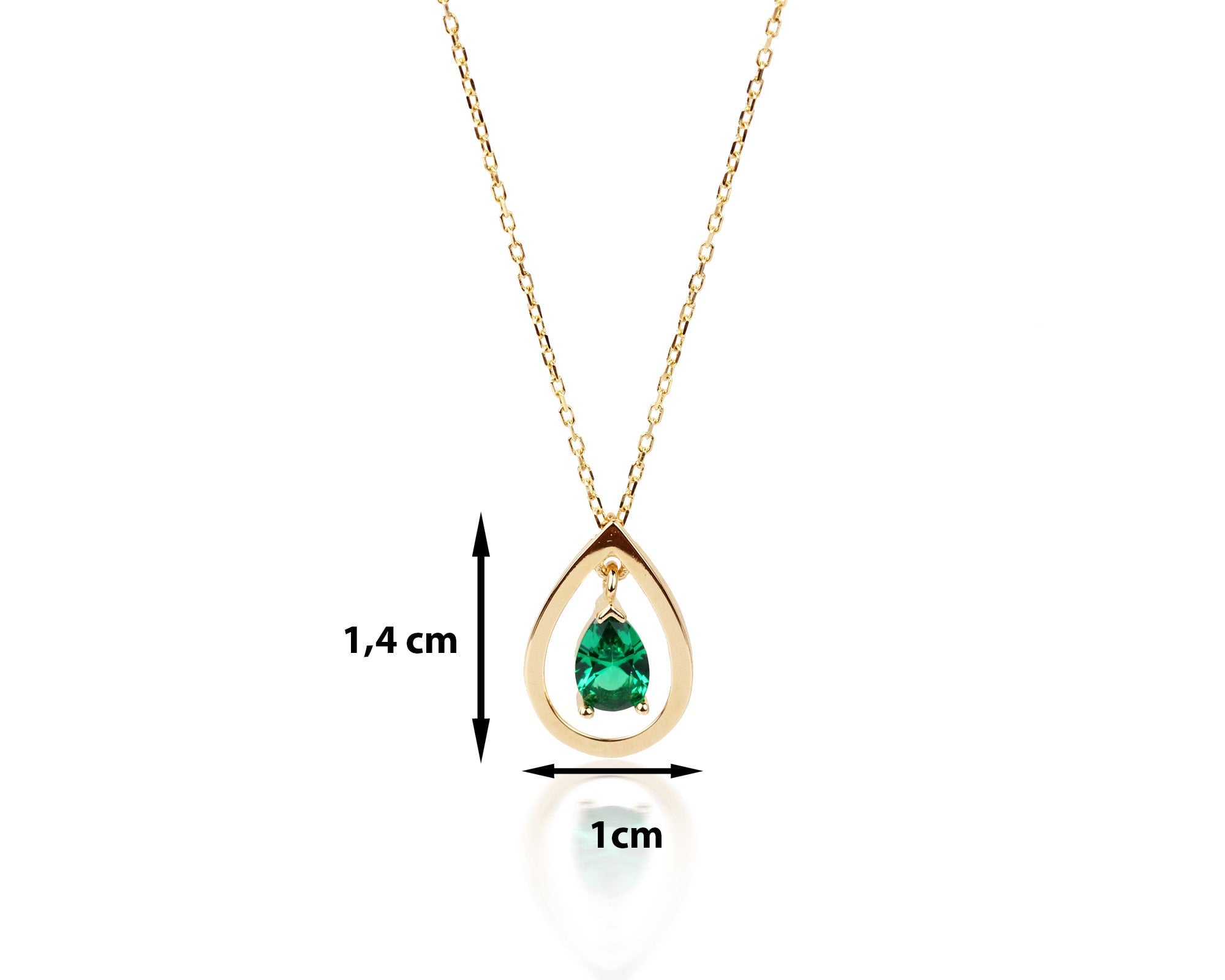 14K Gold Emerald Teardrop Necklace, Pear Cut Green Stone Pendant, Dainty Real Gold Necklace, Minimal Birthstone Jewelry, Gift for Her