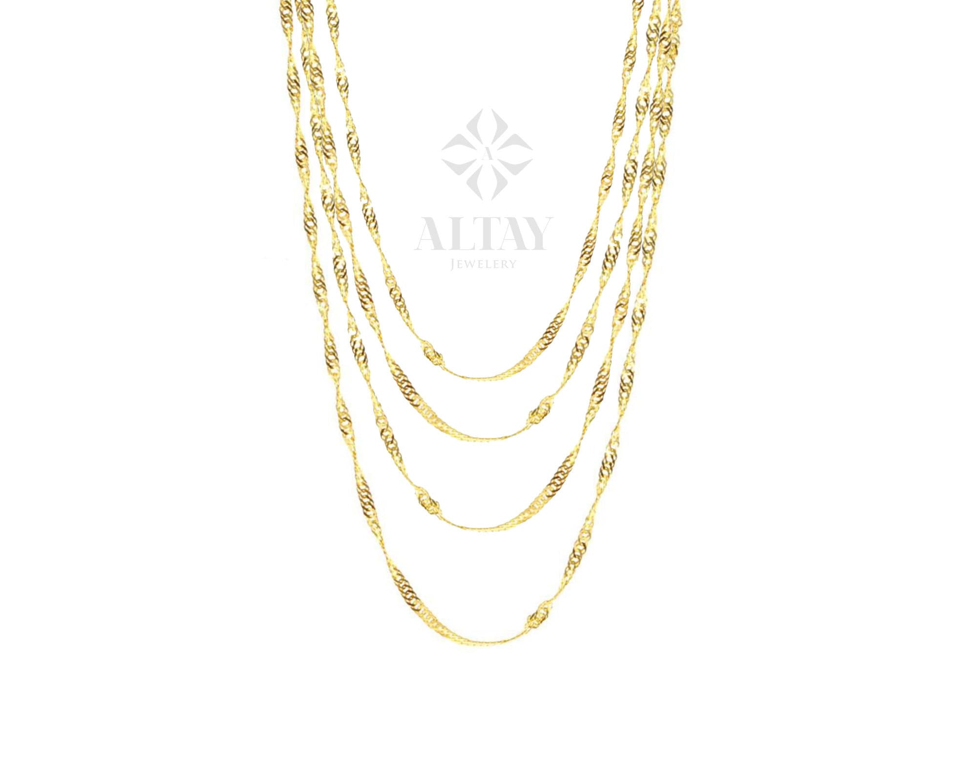 14K Gold Singapore Chain Necklace, 1.5MM Singapore Twist Chain Choker, Singapore Rope Chain, Twisted Singapore Layering Necklace