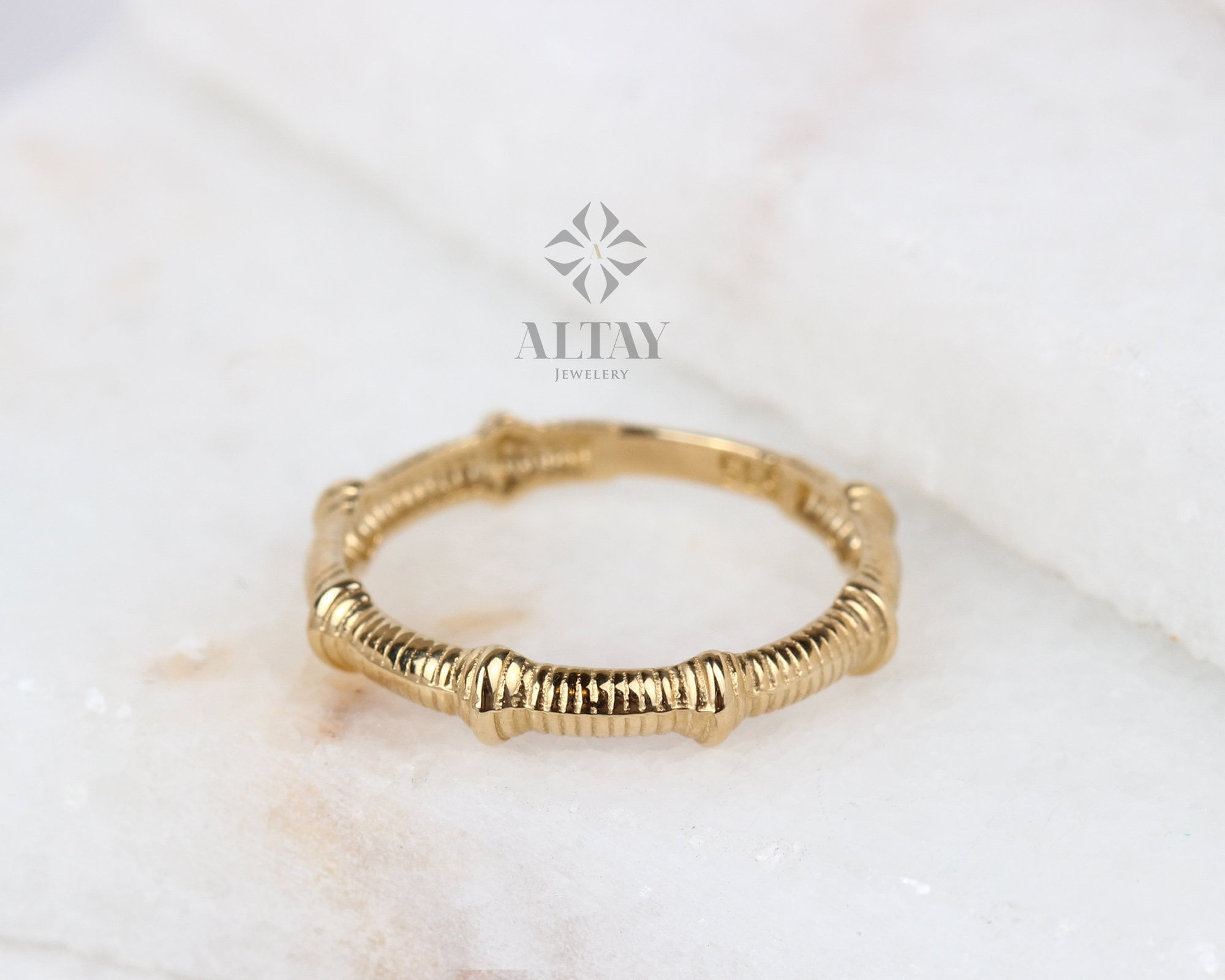 14K Gold Bamboo Ring, Thin Bone Gold Ring, Yellow Stackable Ring, Dainty Ring, Elegant Stylish Fine Jewelry, Real Gold, Gift for Her