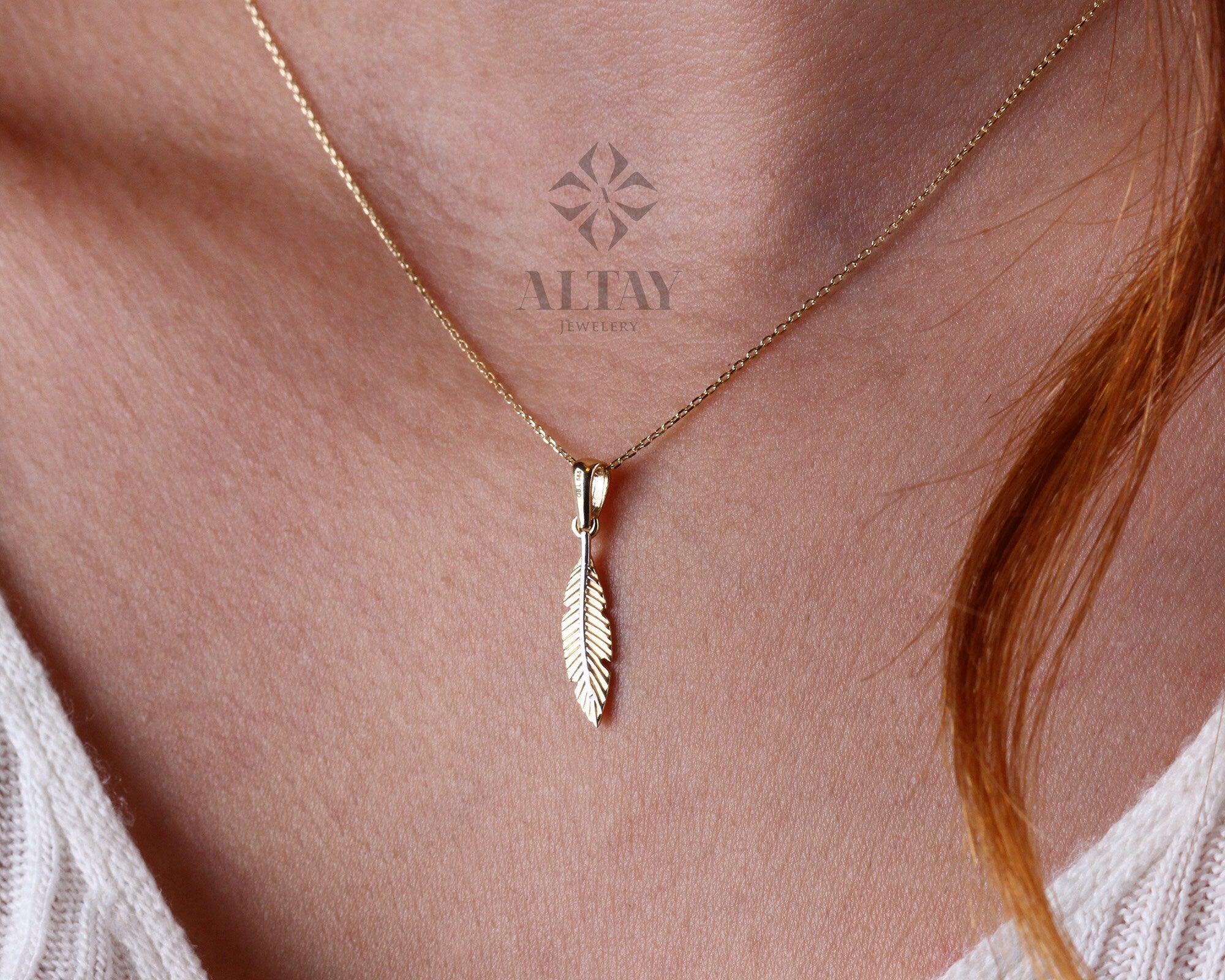 14K Gold Feather Necklace, Chance Pendant, Palm Leaf Charm, Dainty Leaf Choker, Layering Jewelry, Tiny Wedding Bridesmaid Gift for Her