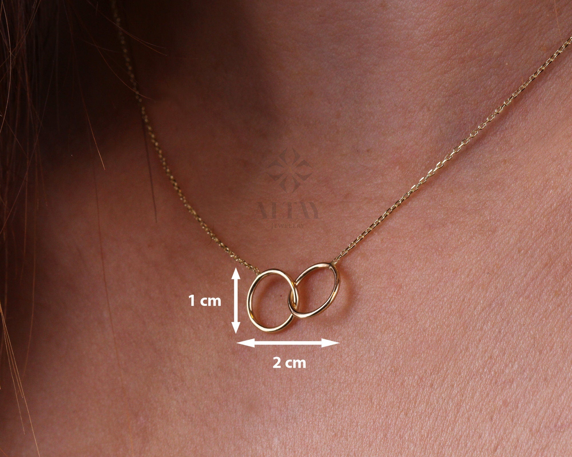 14K Gold Infinity Necklace, Unity Link Necklace, Minimal Dainty Double Circle Interlocking Choker, Delicate Layering Pendant, Simple Charm