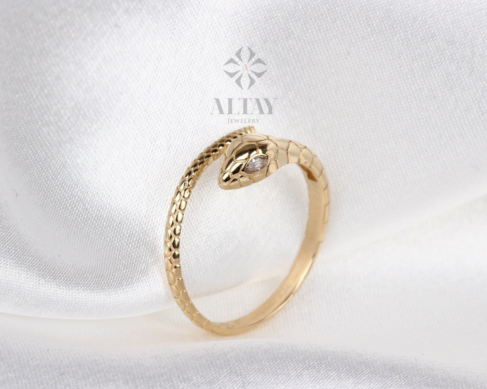 14K Gold Snake Ring, Snake Band, Open Serpent Jewelry, Dainty Stacking Animal Rings, Snake Style Ring, Open Band Statement Wrap Ring