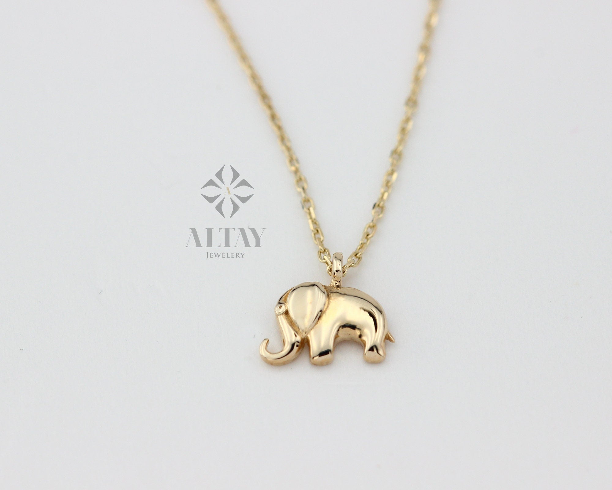 14K Solid Gold Elephant Necklace, Good Luck Charm Necklace, Dainty Gold Pendant, Animal Necklace, Minimalist, Gift for Her, Everyday Jewelry