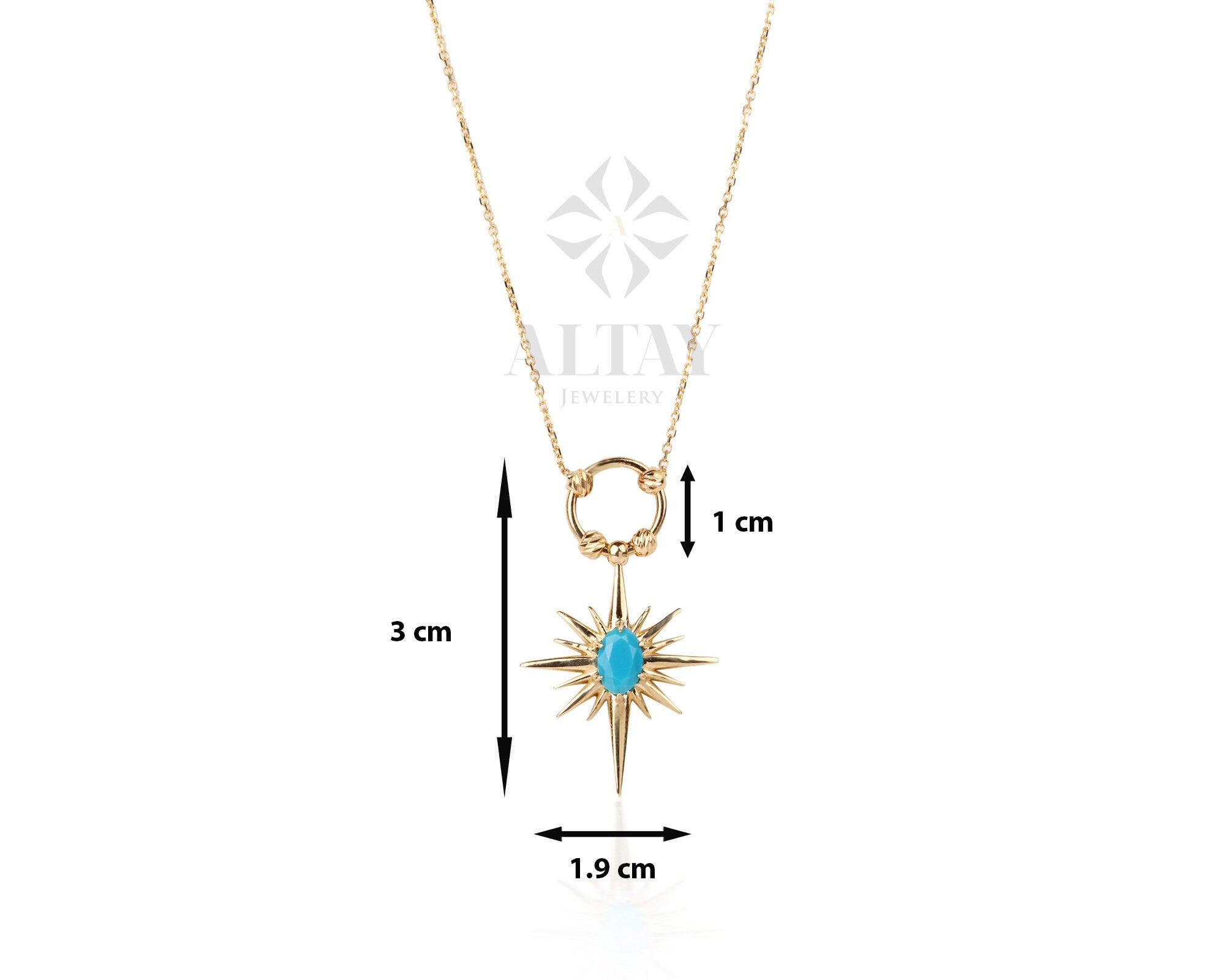 14K Gold Turquoise North Star Necklace, Celestial Starburst Pendant, Pole Star Choker, Dainty Layering Chain, Christmas, Valentines Day Gift